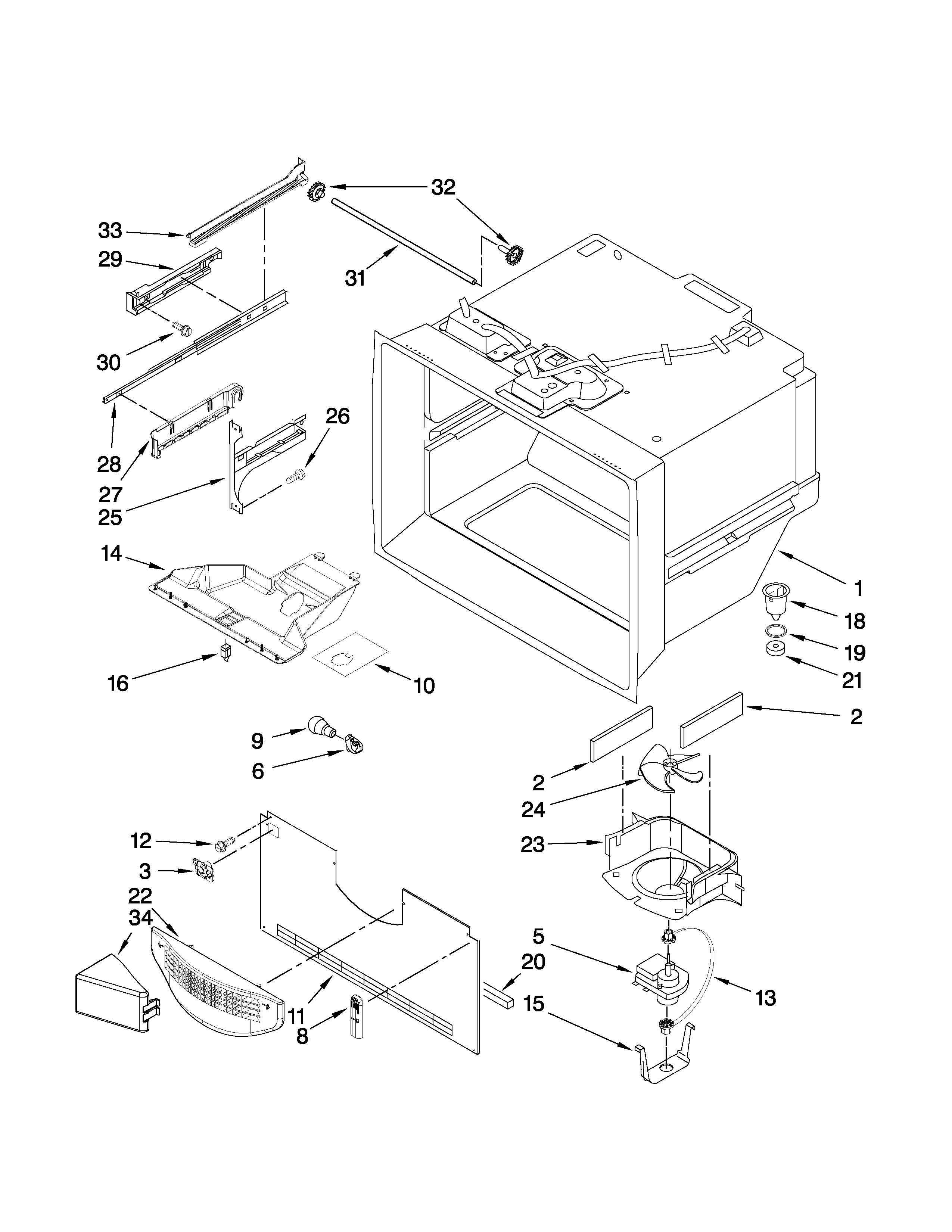 Whirlpool GX5FHDXVY05 freezer liner parts diagram