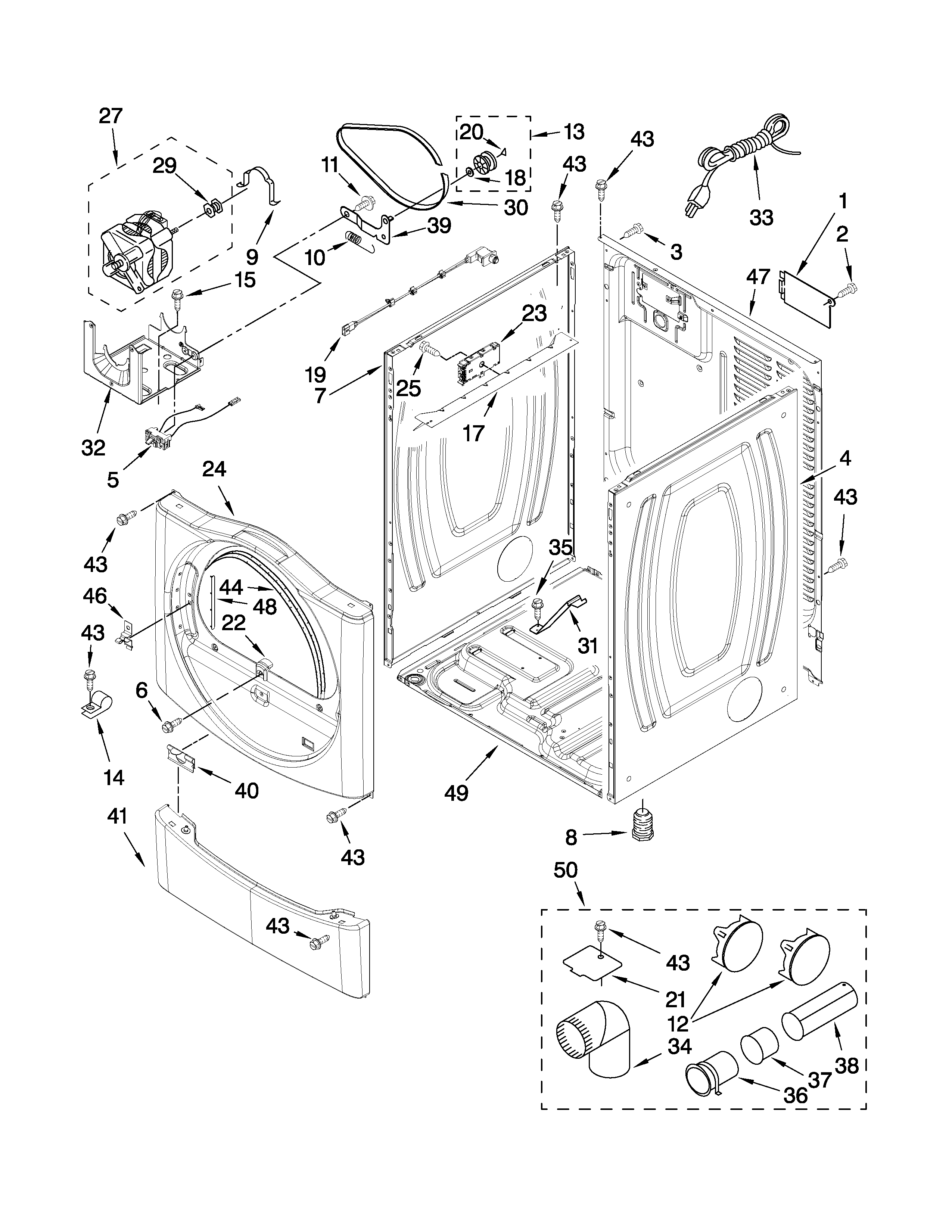 Whirlpool 7MWGD9150XW0 cabinet parts diagram