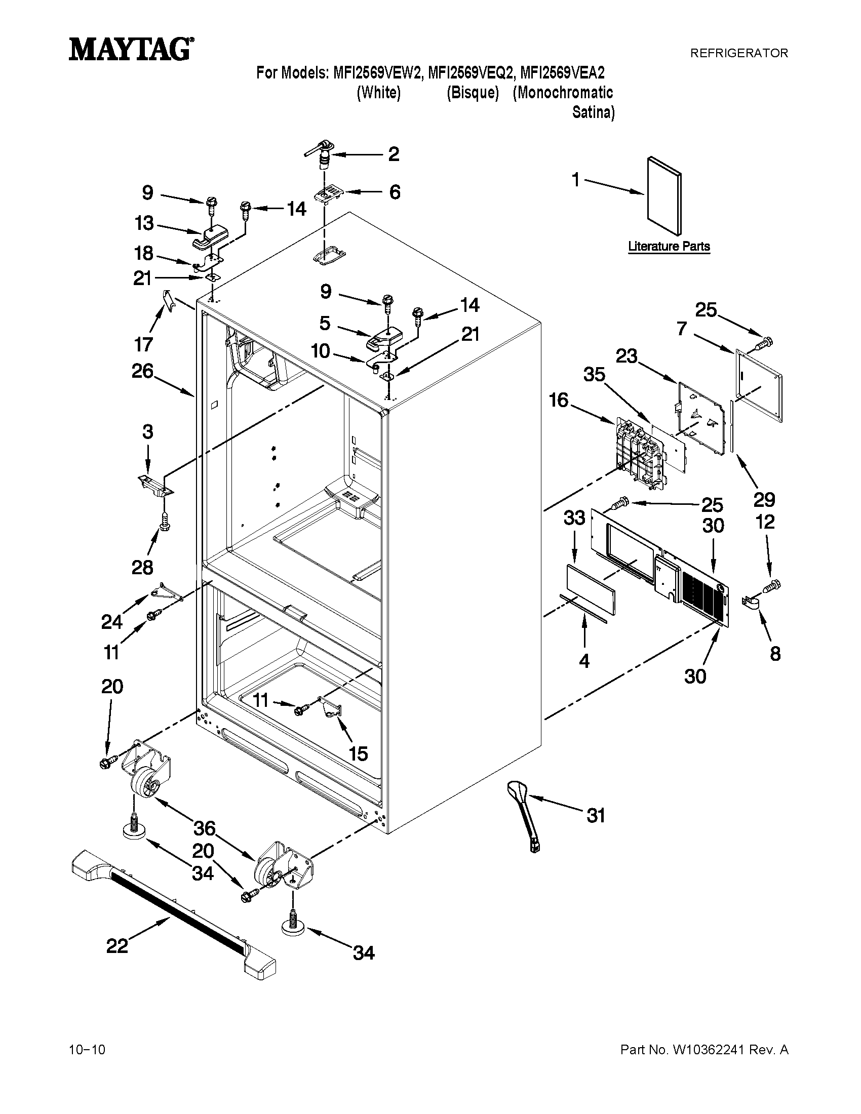 Maytag MFI2569VEW2 cabinet parts diagram