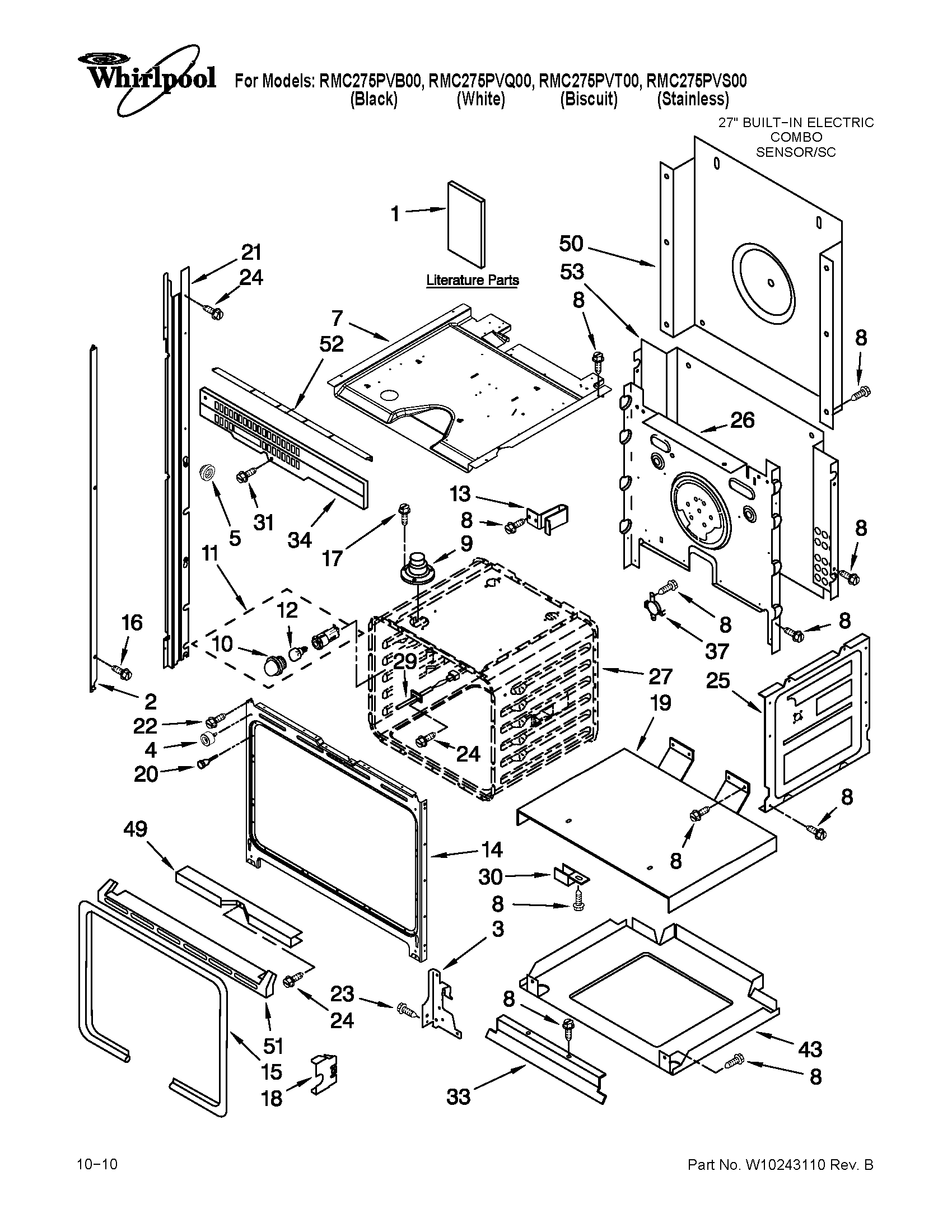 Whirlpool RMC275PVS00 oven parts diagram
