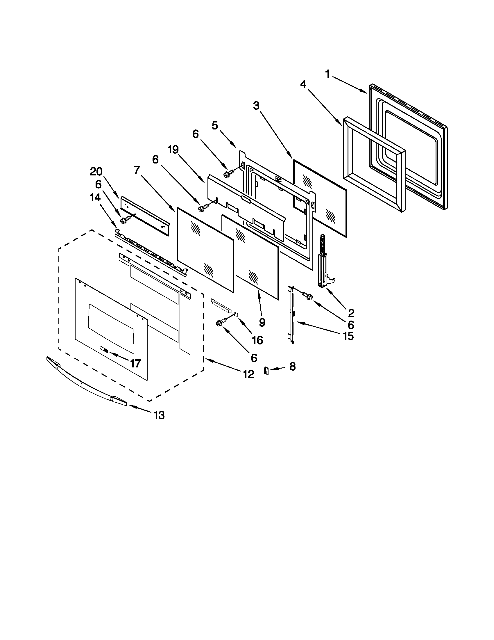 Whirlpool RMC275PVS00 oven door parts diagram
