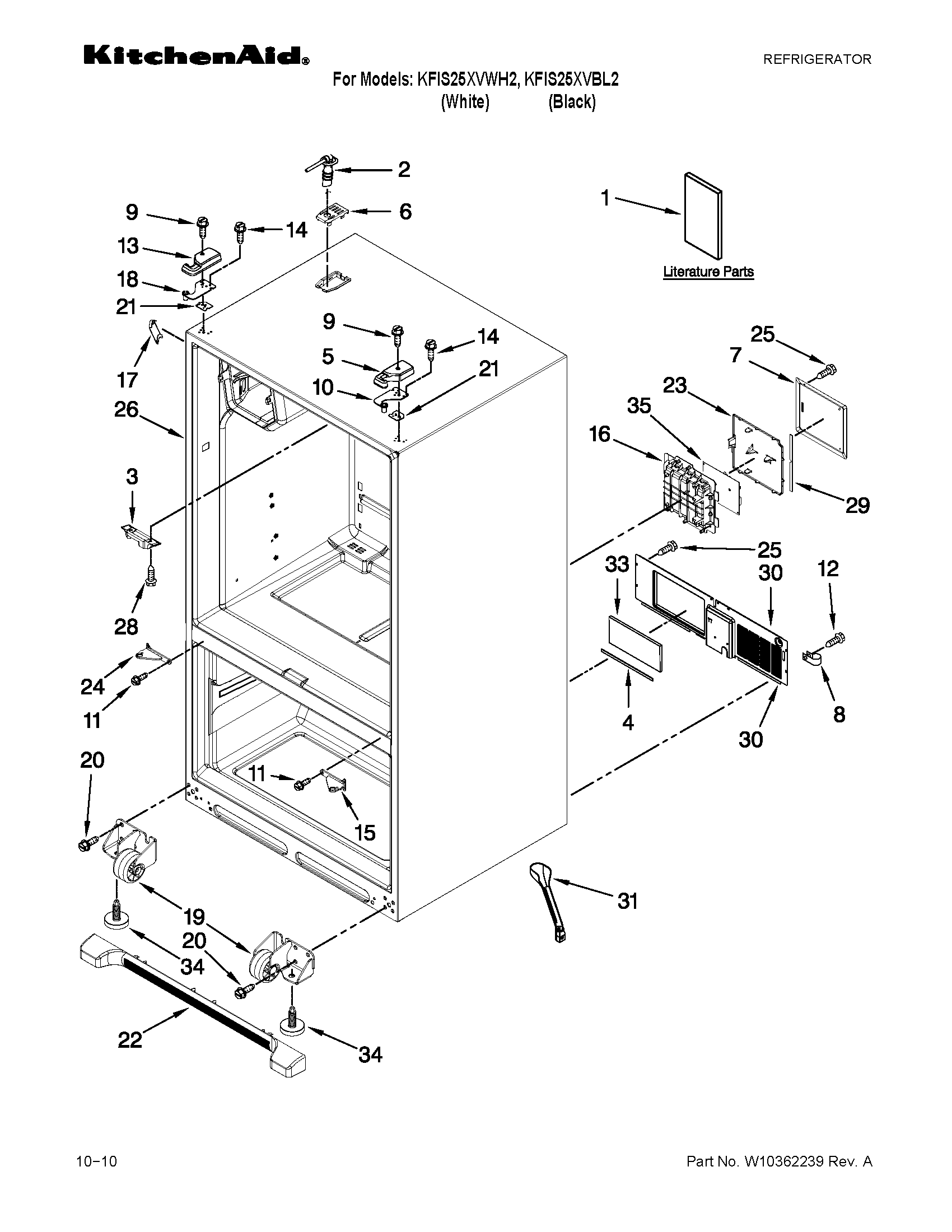 KitchenAid KFIS25XVWH2 cabinet parts diagram