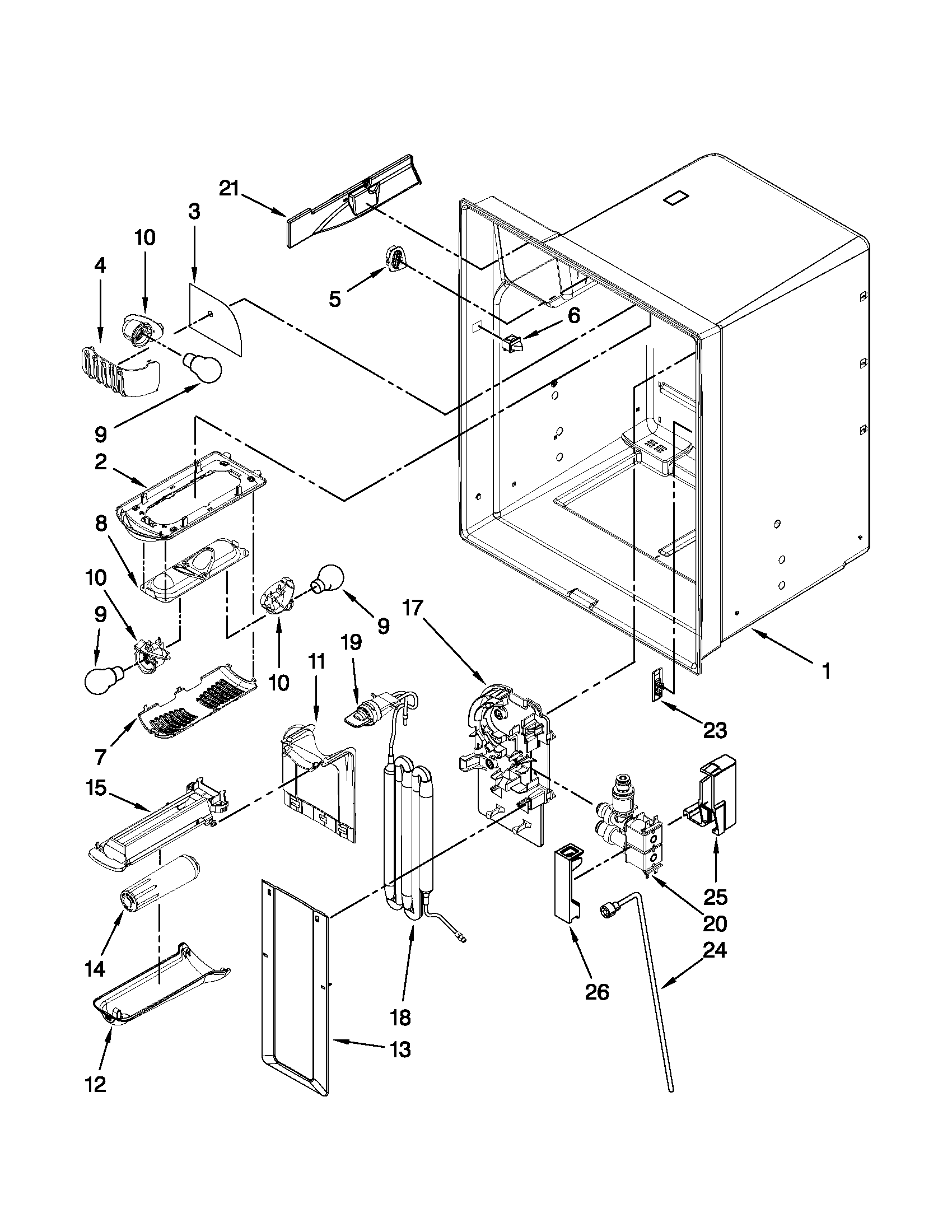 KitchenAid KFIS25XVWH2 refrigerator liner parts diagram