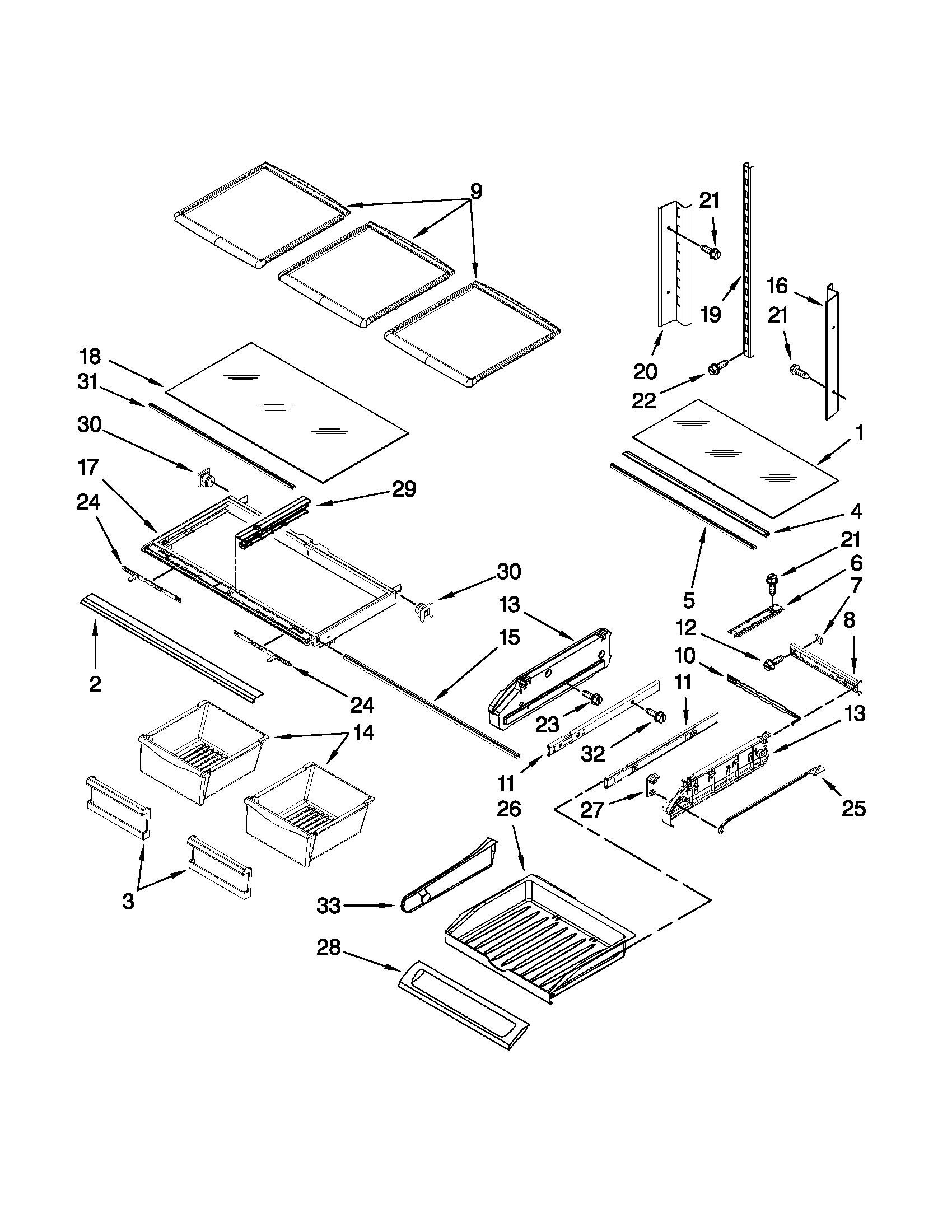 KitchenAid KFIS25XVWH2 shelf parts diagram