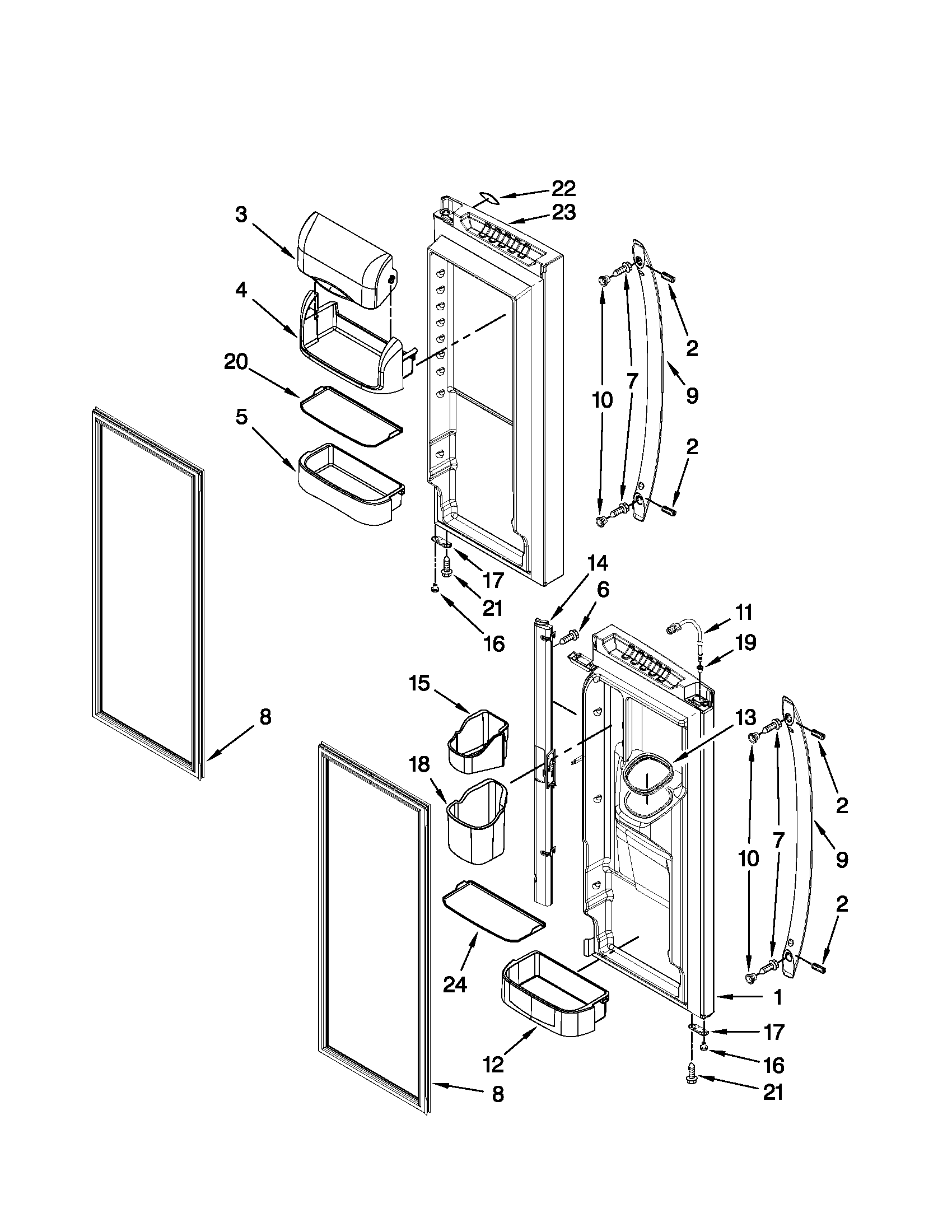 KitchenAid KFIS25XVWH2 refrigerator door parts diagram