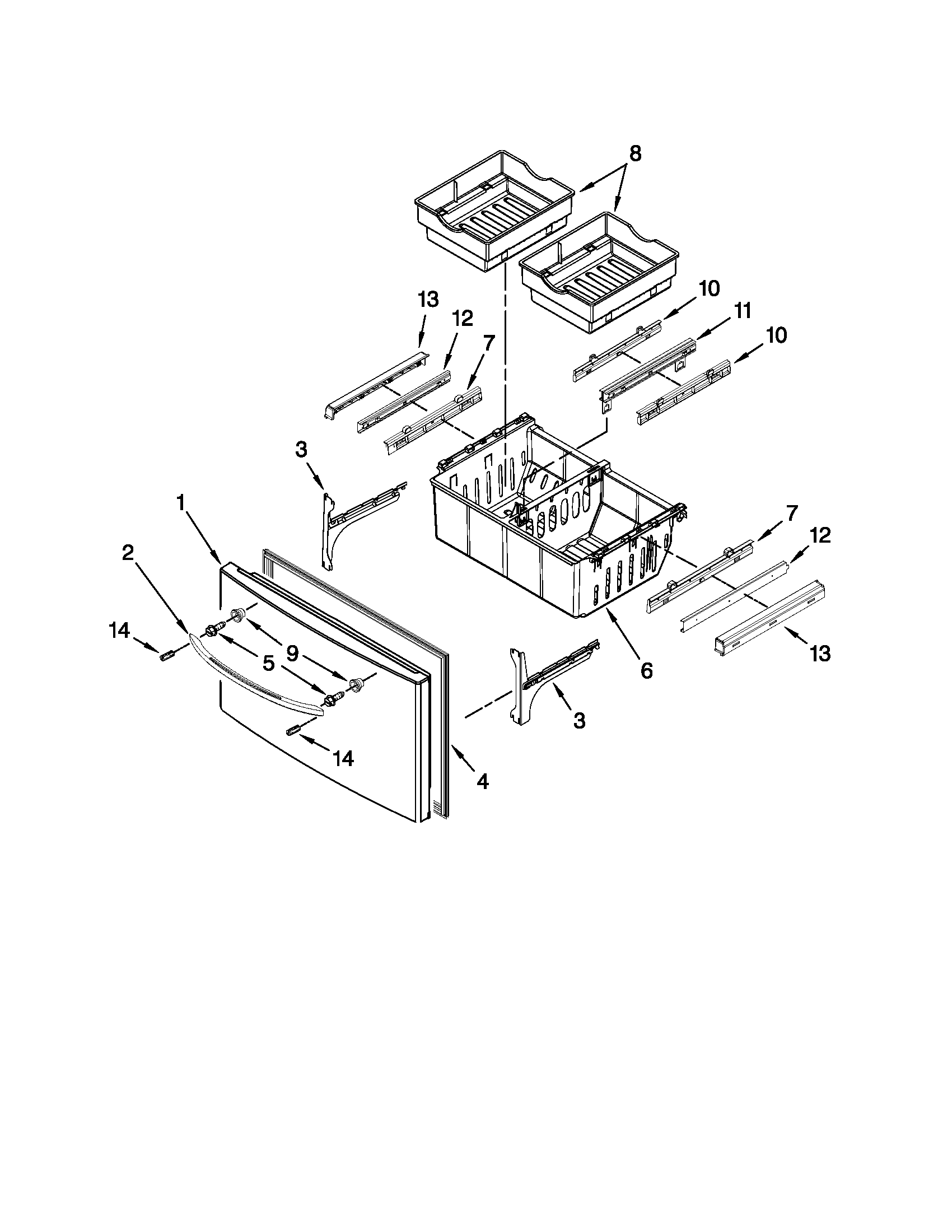 KitchenAid KFIS25XVWH2 freezer door parts diagram