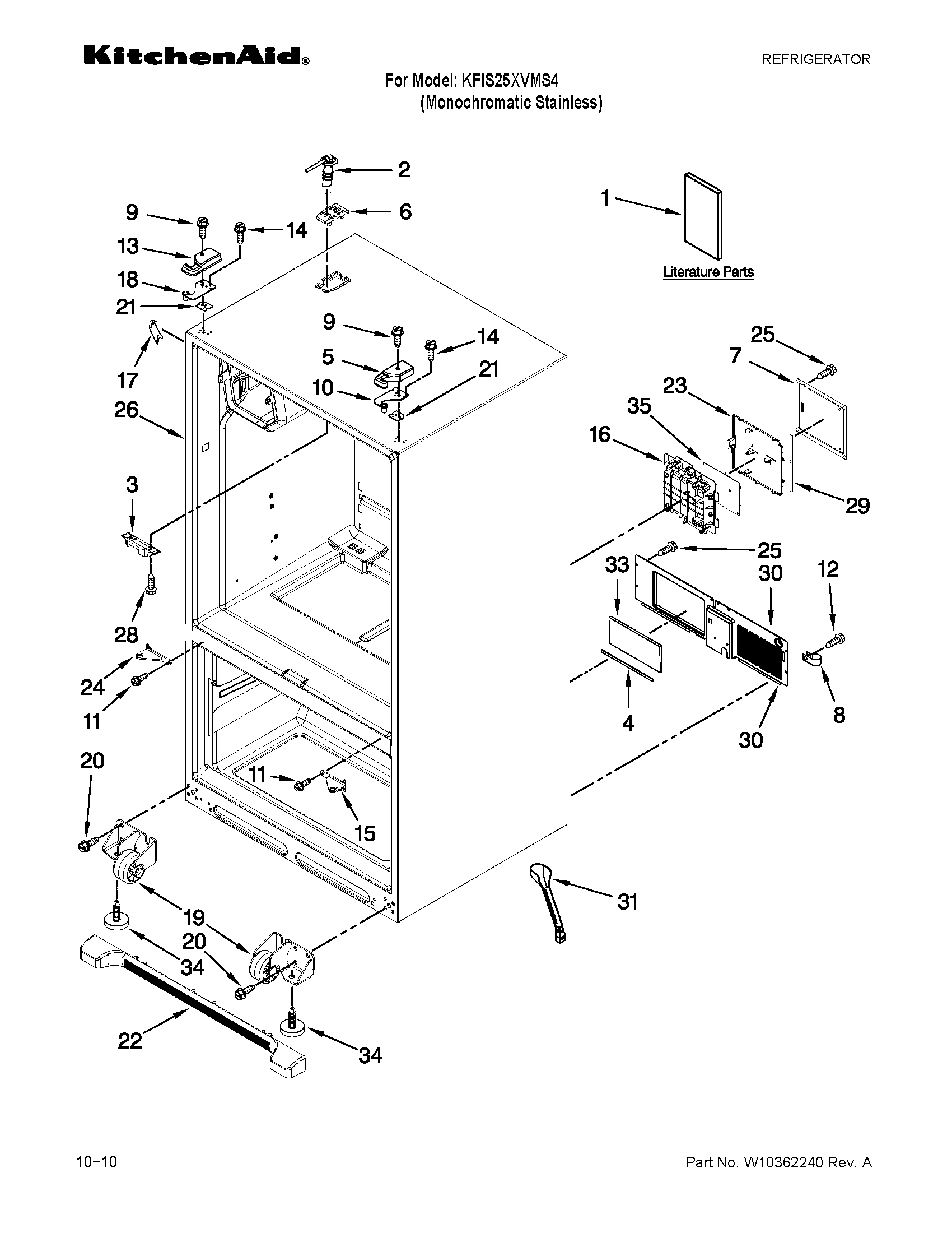 KitchenAid KFIS25XVMS4 cabinet parts diagram