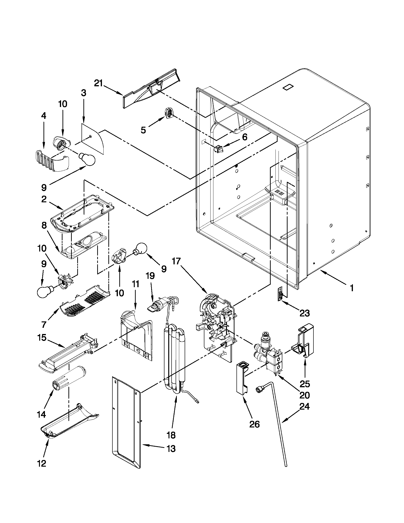 KitchenAid KFIS25XVMS4 refrigerator liner parts diagram
