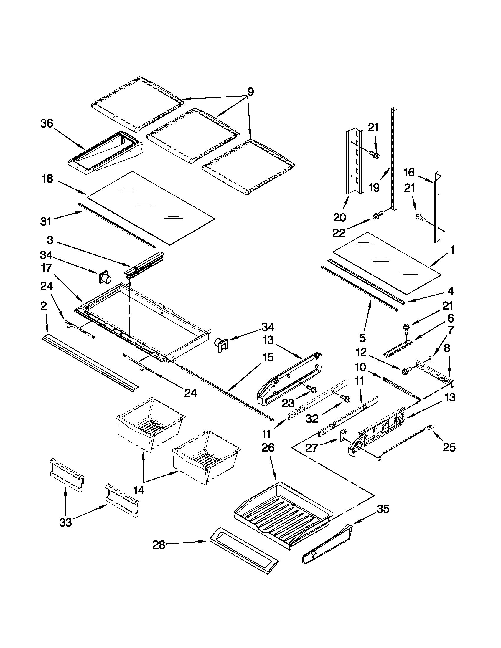KitchenAid KFIS25XVMS4 shelf parts diagram