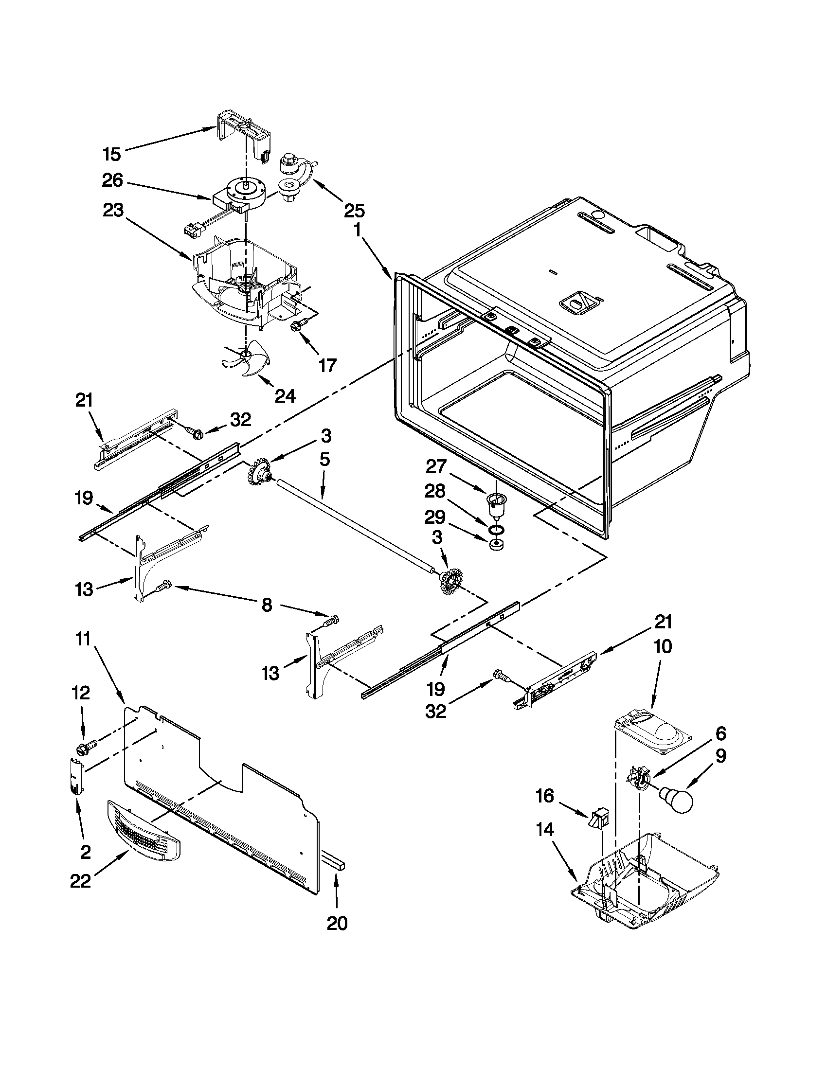 KitchenAid KFIS25XVMS4 freezer liner parts diagram