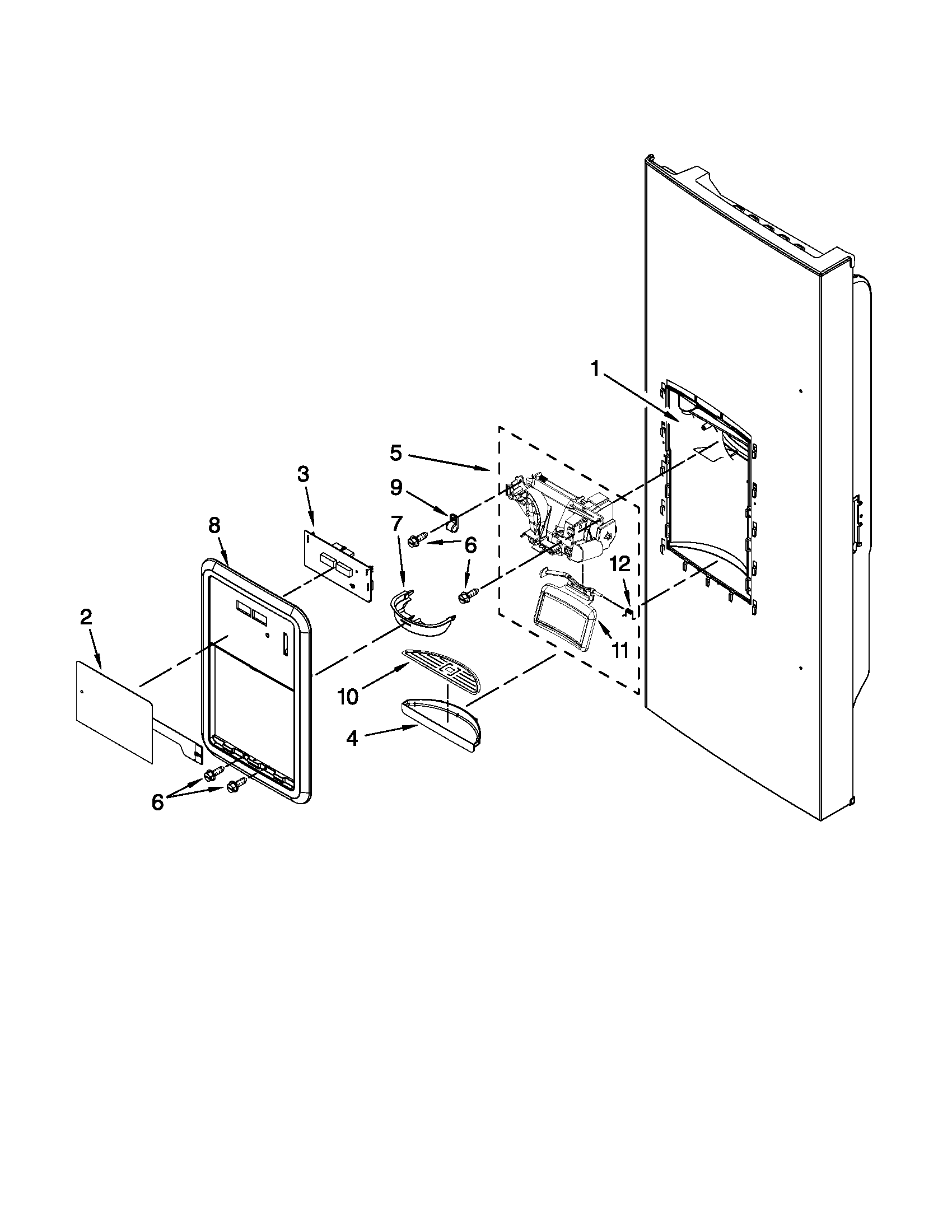 KitchenAid KFIS25XVMS4 dispenser front parts diagram