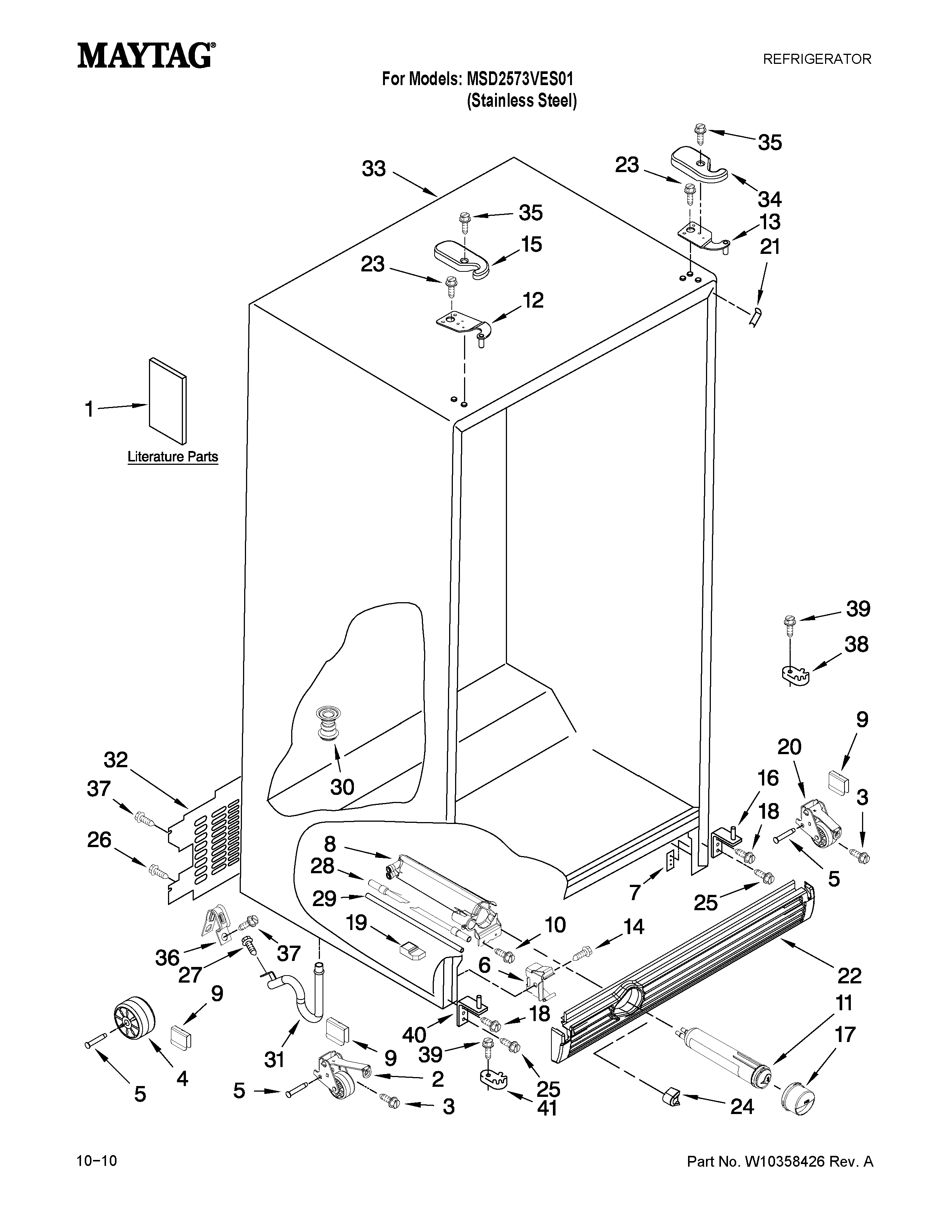 Maytag MSD2573VES01 cabinet parts diagram