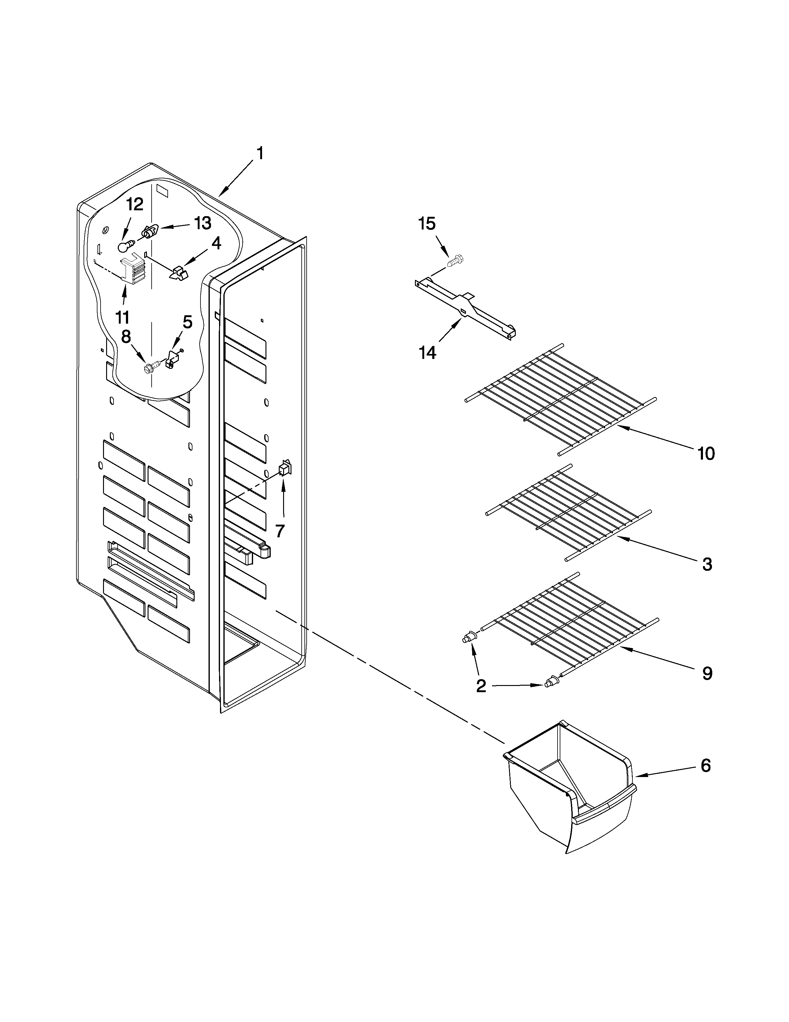 Maytag MSD2573VES01 freezer liner parts diagram
