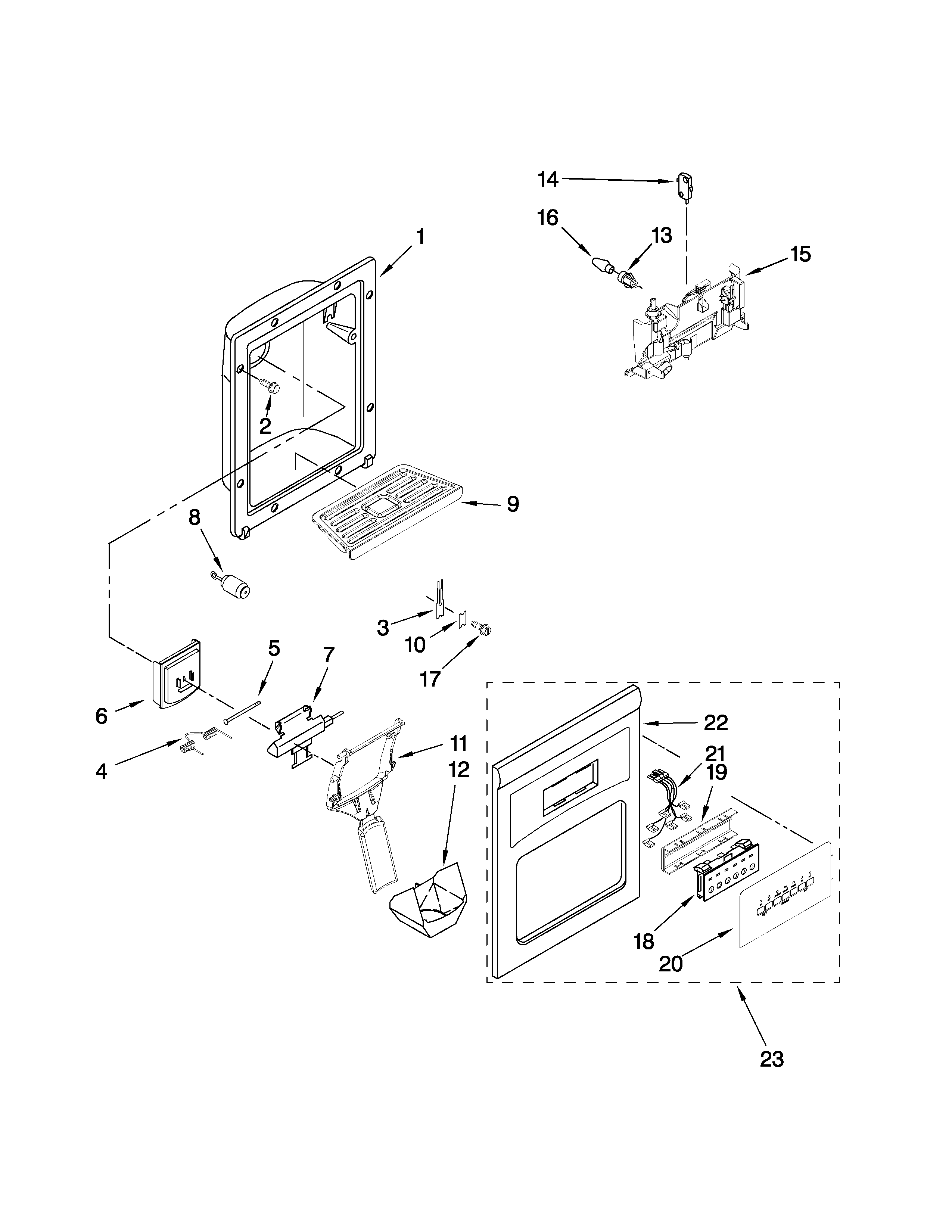Maytag MSD2573VES01 dispenser front parts diagram
