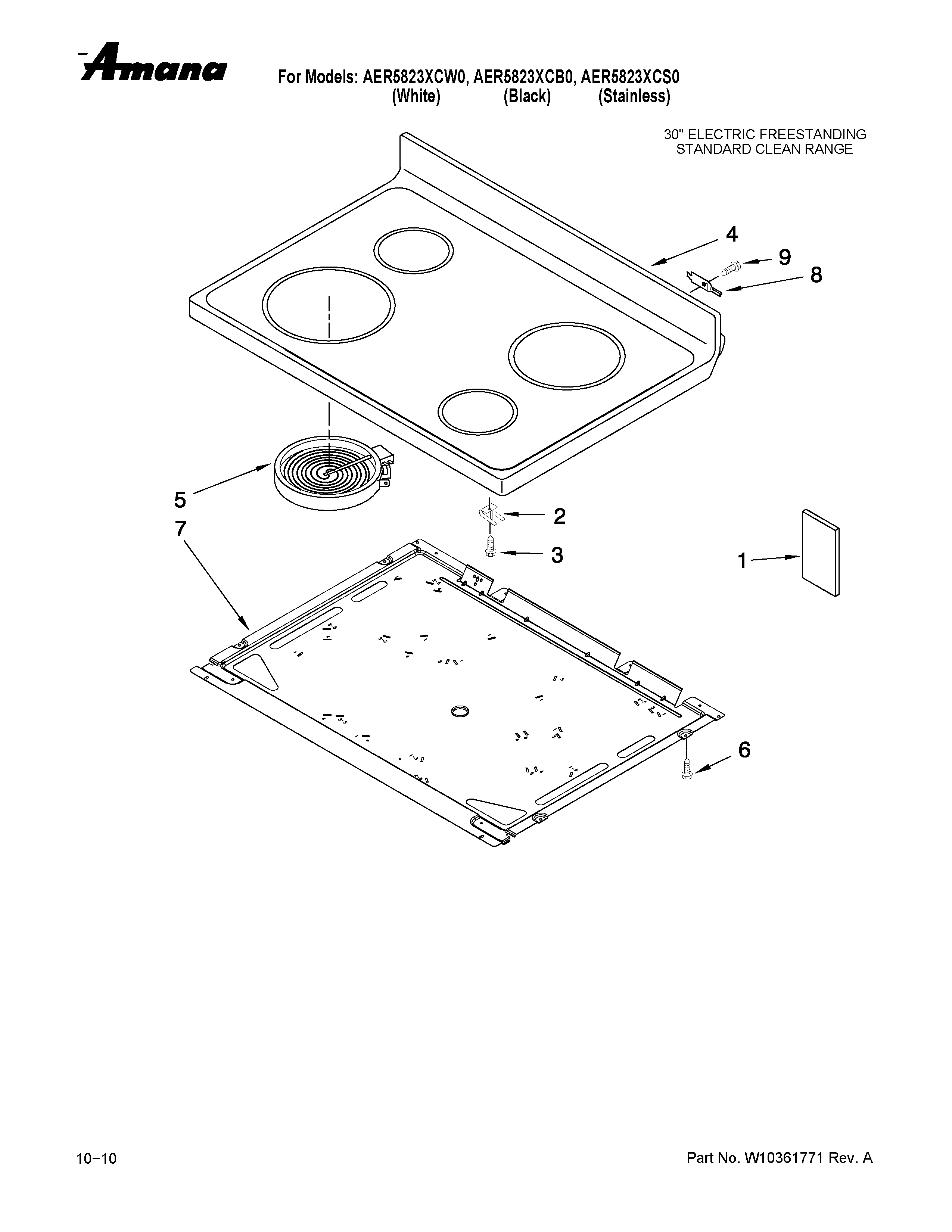 Amana AER5823XCB0 cooktop parts diagram