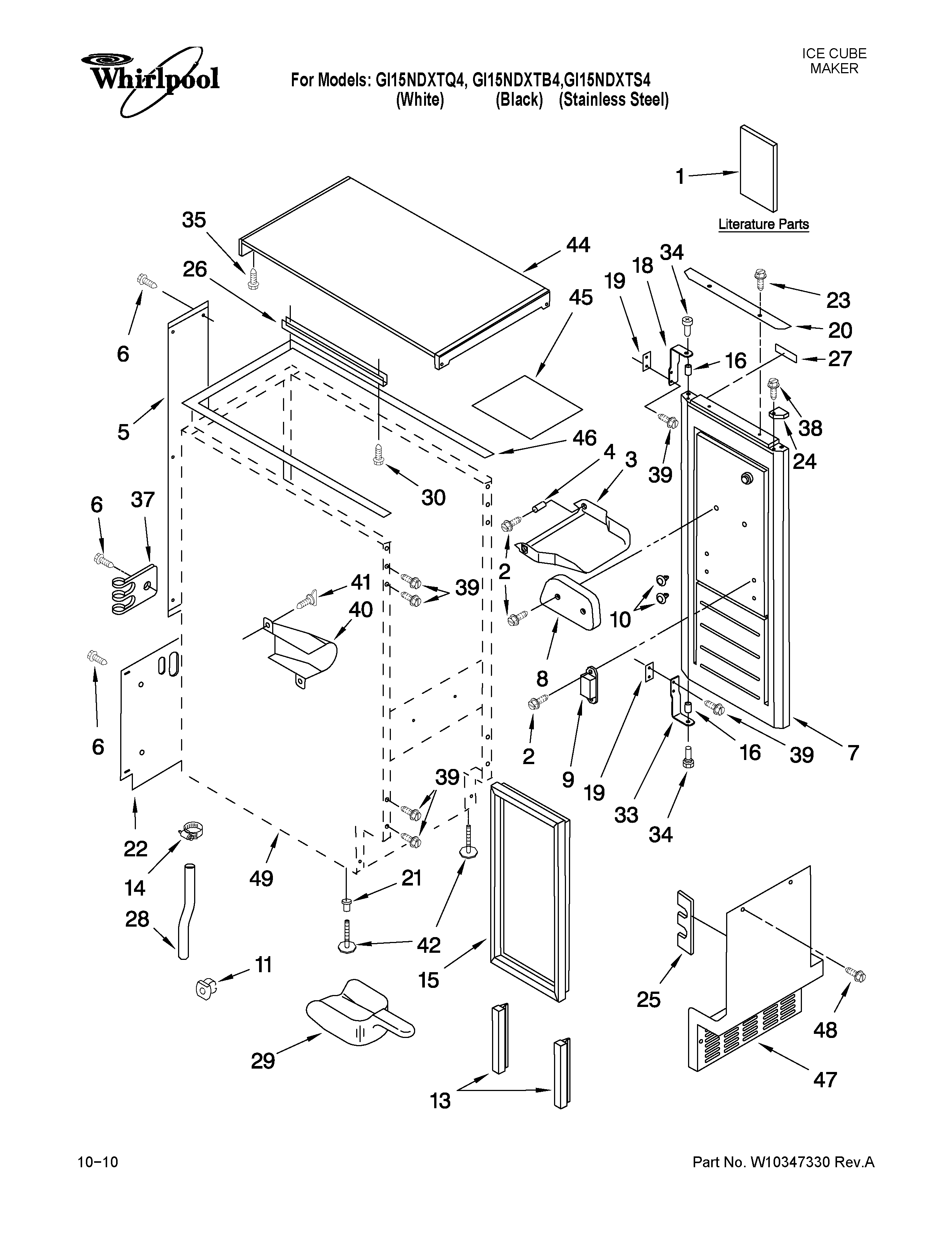 Whirlpool GI15NDXTQ4 cabinet liner and door parts diagram