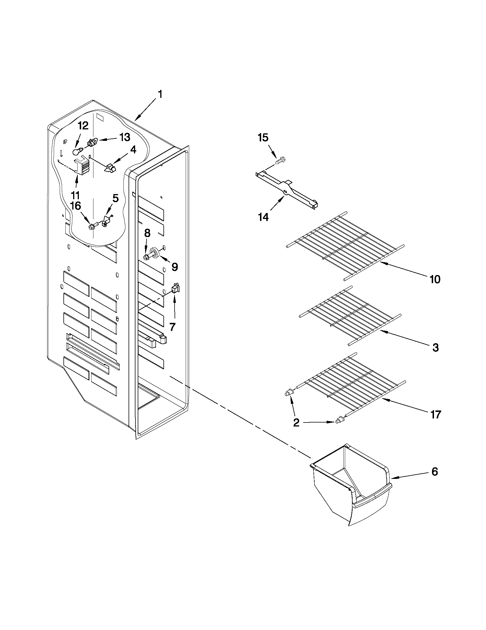 Maytag MSD2574VEM10 freezer liner parts diagram
