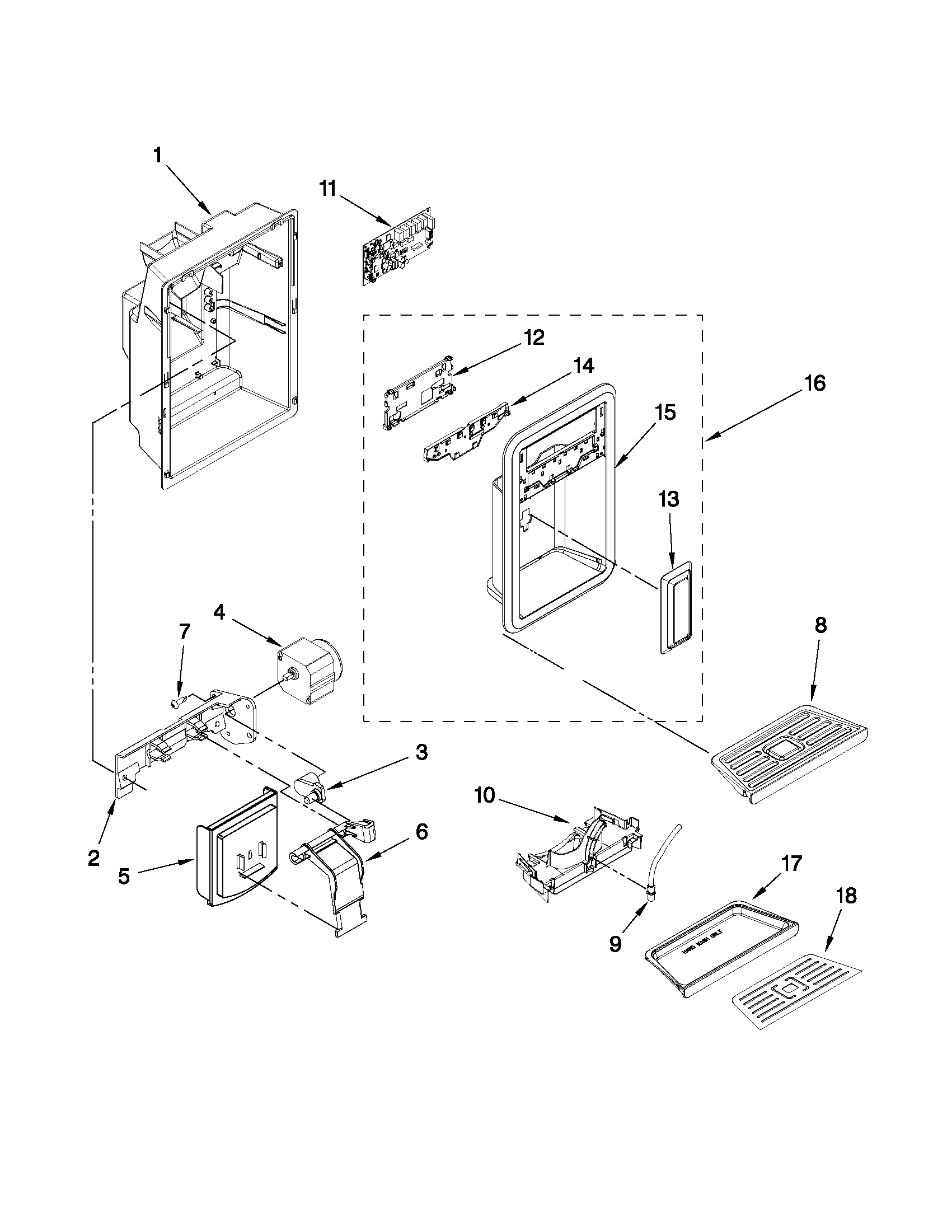 Maytag MSD2574VEM10 dispenser front parts diagram