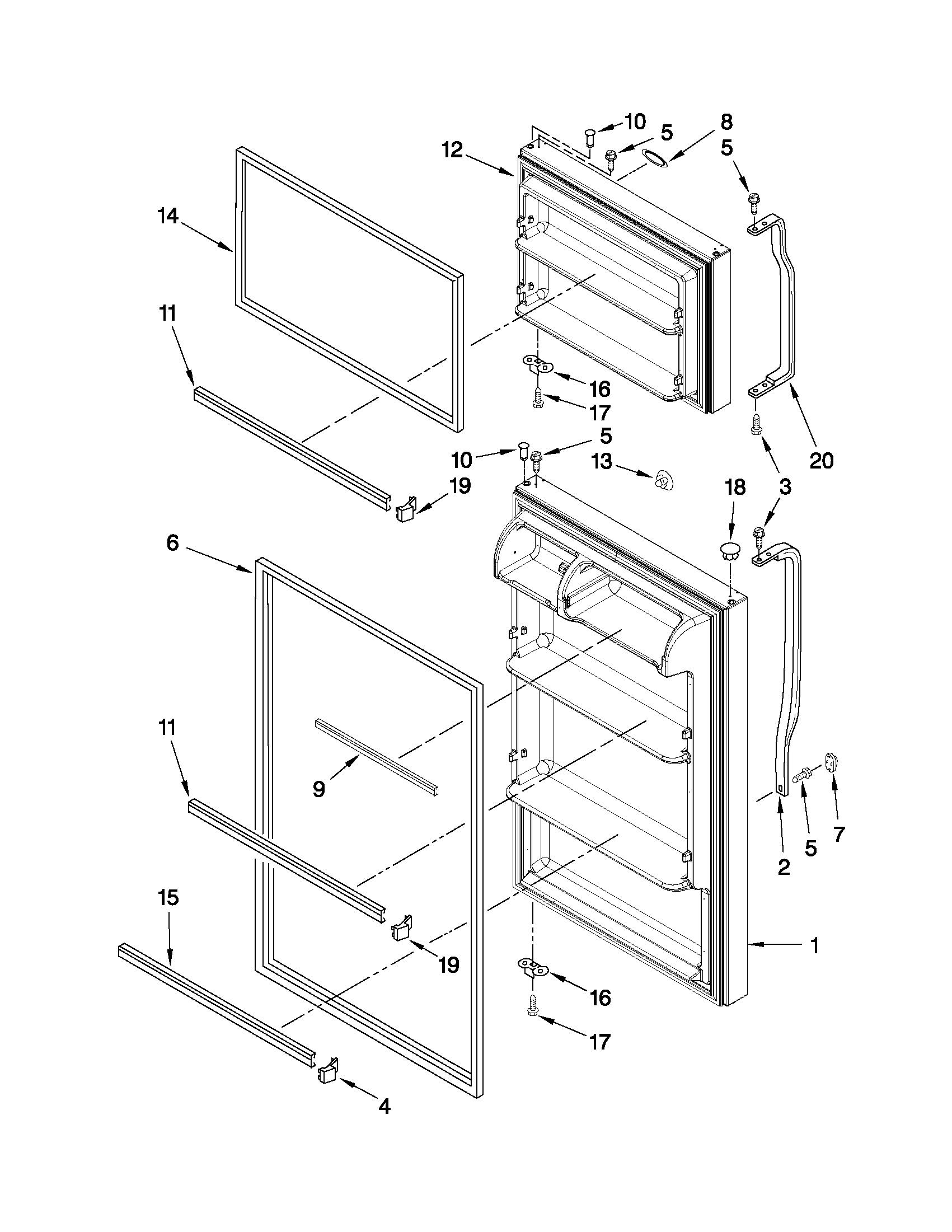 Whirlpool W5TXEWFWT00 door parts diagram