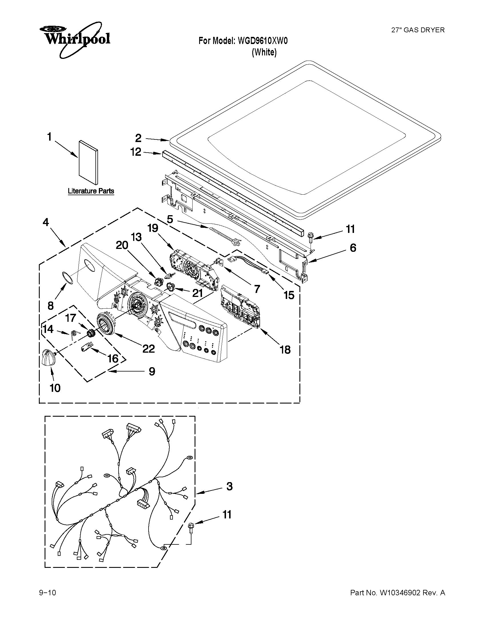 Whirlpool WGD9610XW0 top and console parts diagram