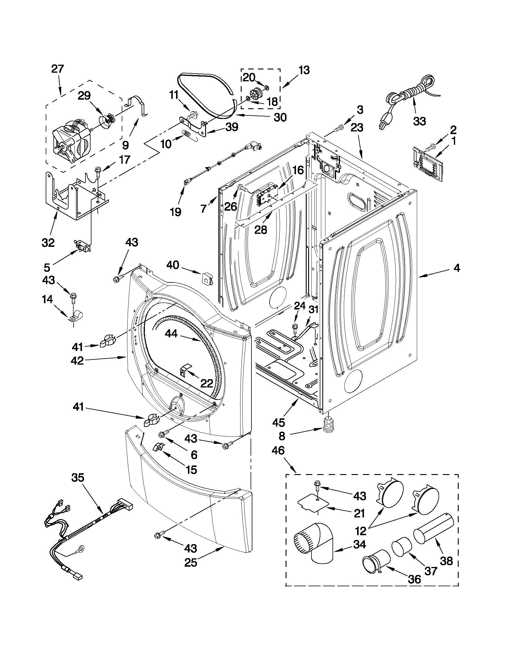 Whirlpool WGD9610XW0 cabinet parts diagram