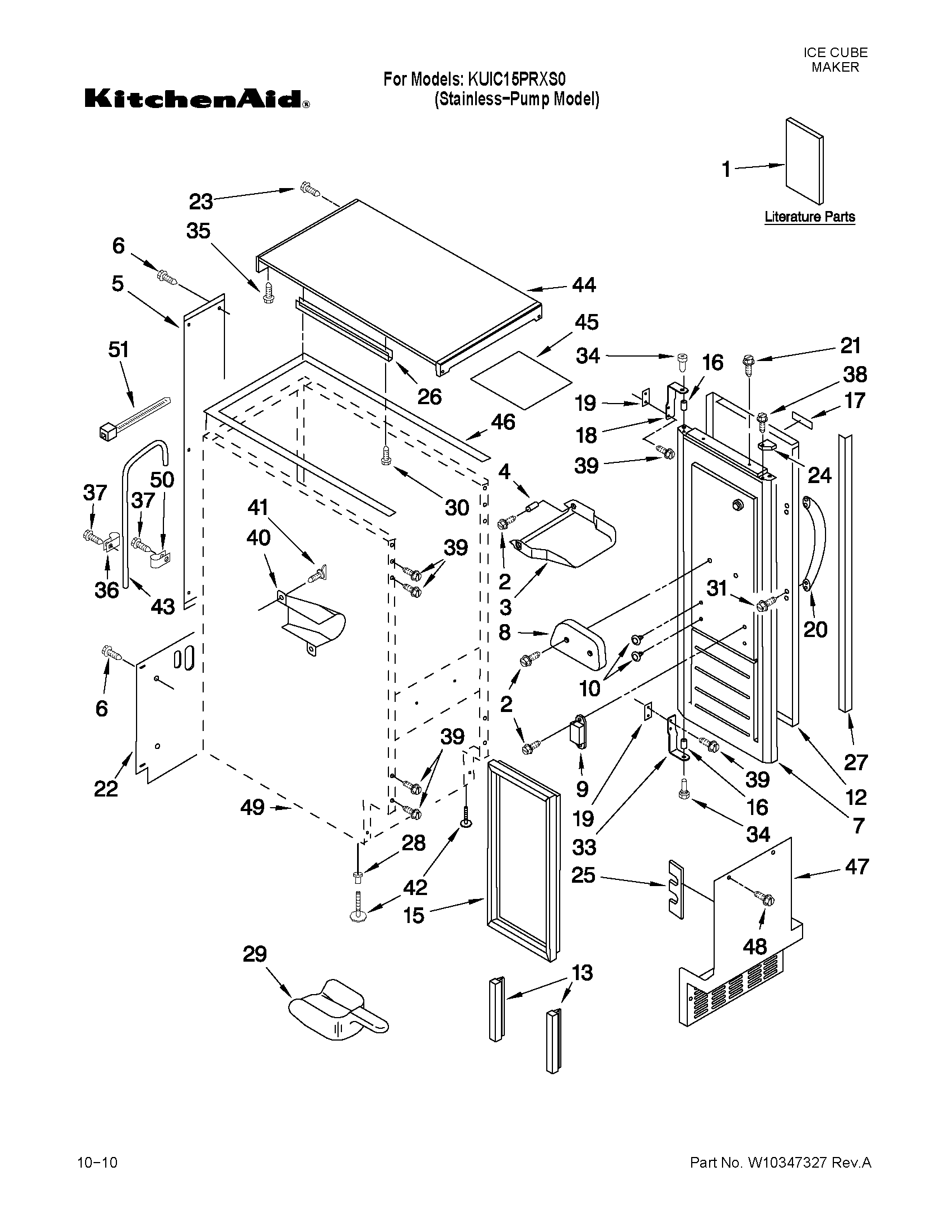 KitchenAid KUIC15PRXS0 cabinet liner and door parts diagram