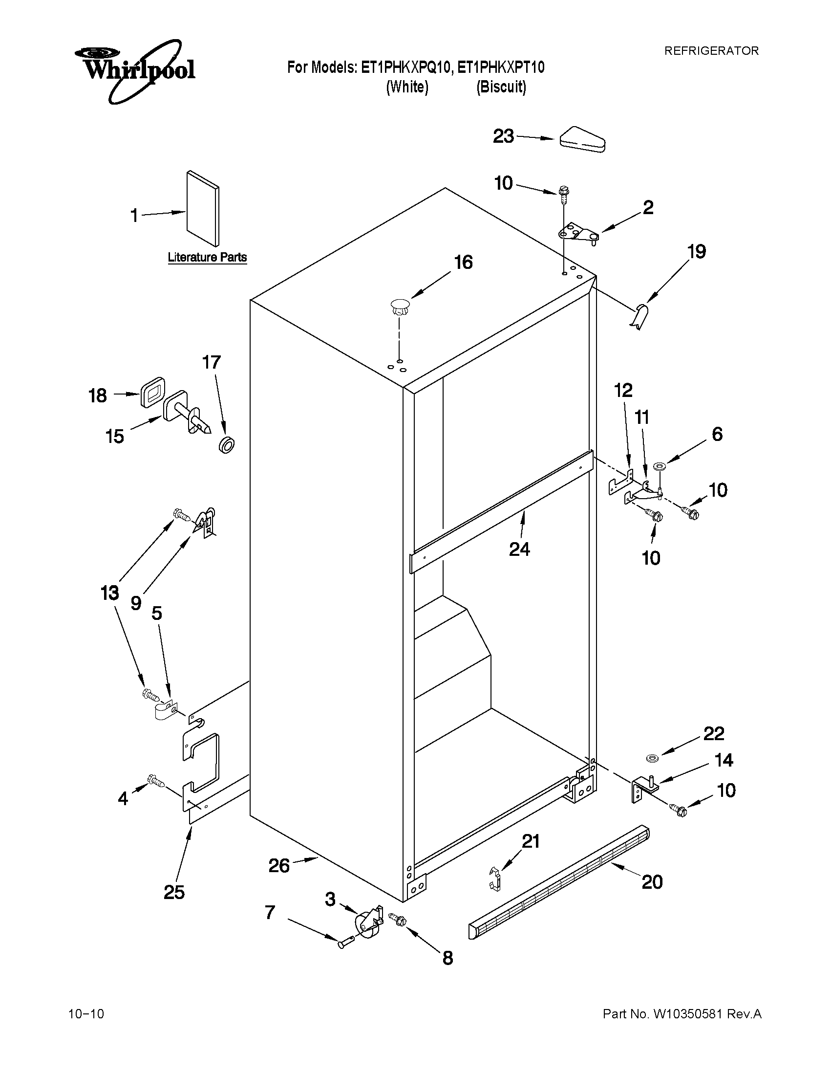 Whirlpool ET1PHKXPT10 cabinet parts diagram