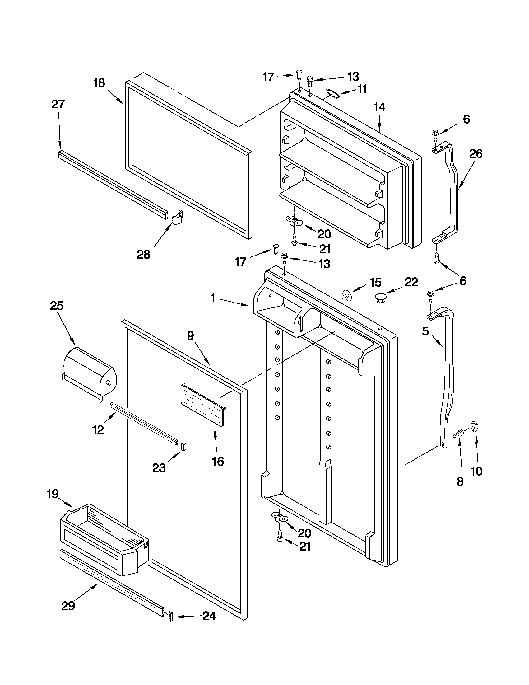 Whirlpool ET1PHKXPT10 door parts diagram
