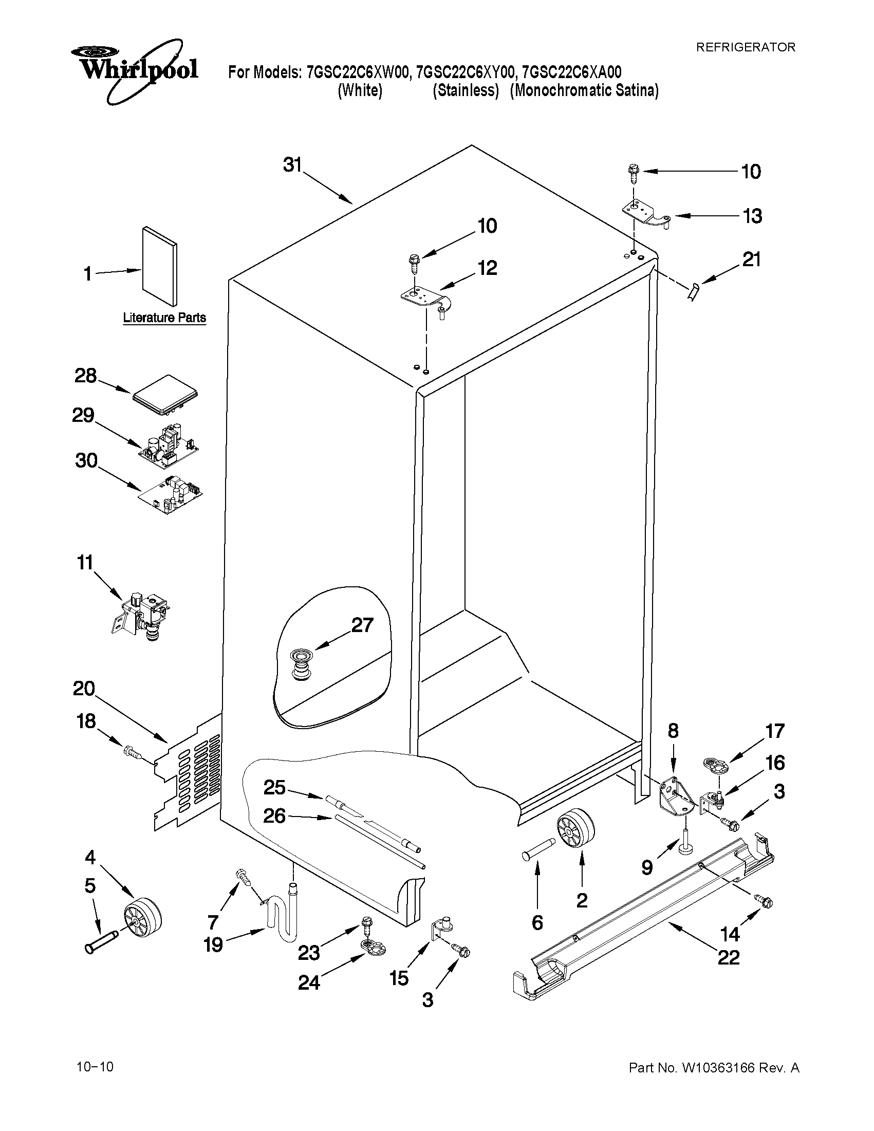 Whirlpool 7GSC22C6XA00 cabinet parts diagram