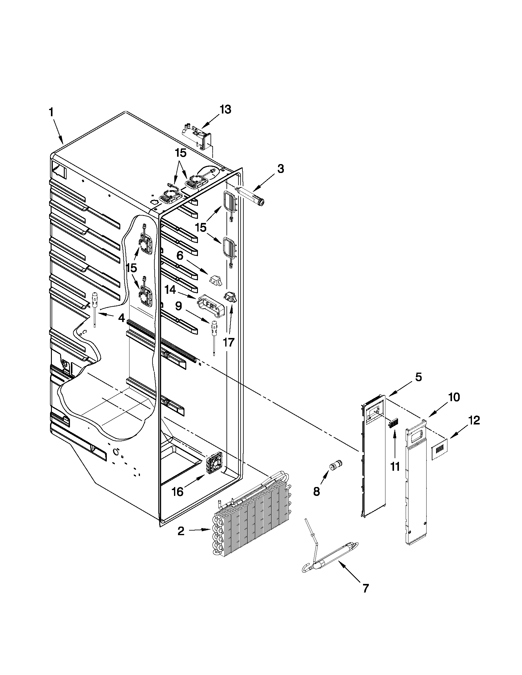 Whirlpool 7GSC22C6XA00 refrigerator liner parts diagram
