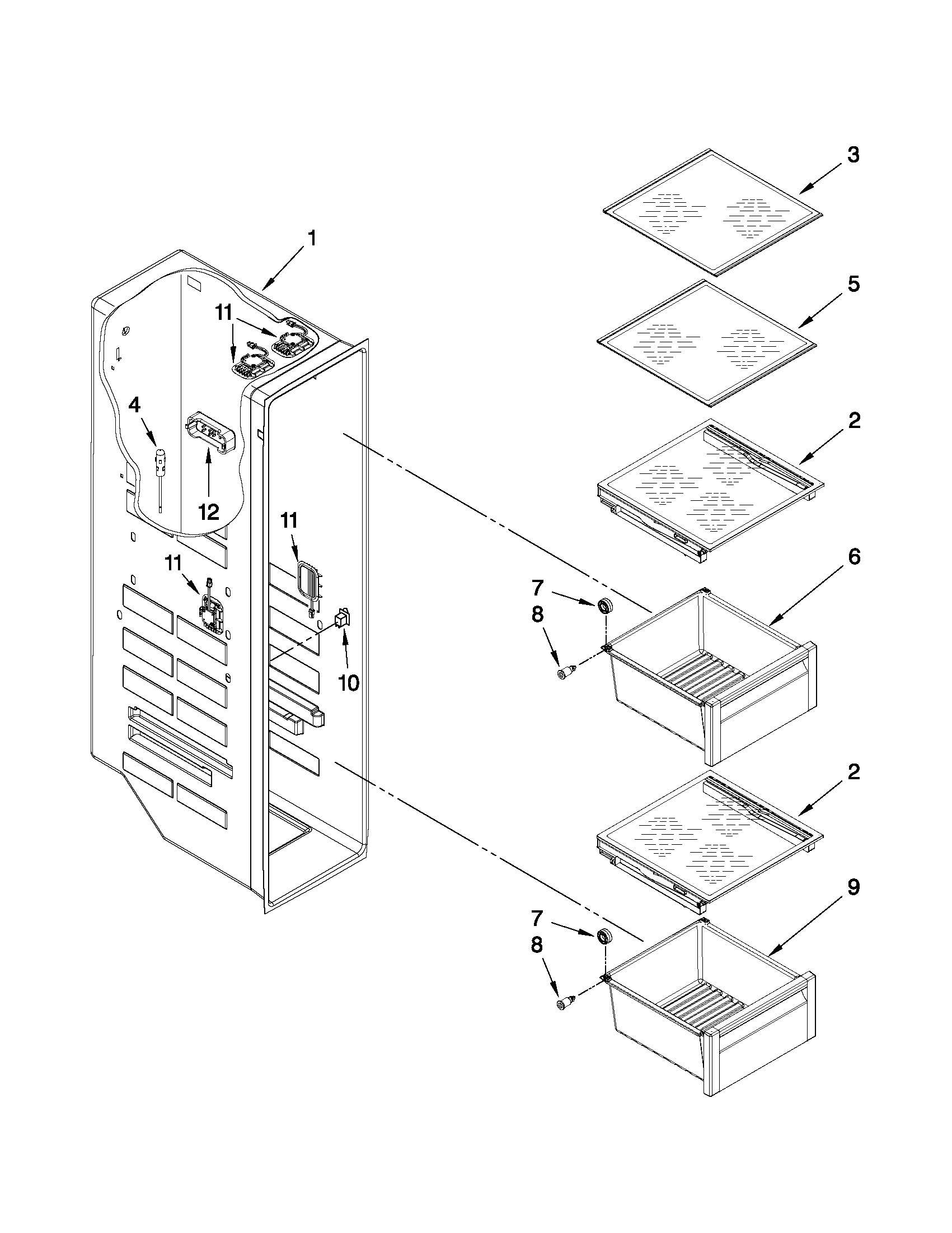 Whirlpool 7GSC22C6XA00 freezer liner parts diagram