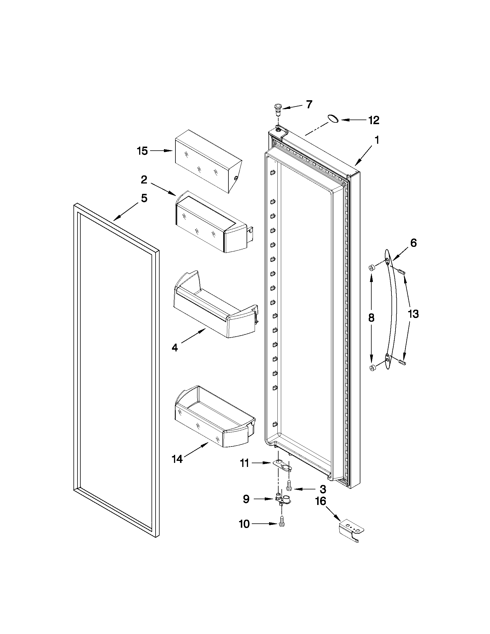 Whirlpool 7GSC22C6XA00 refrigerator door parts diagram