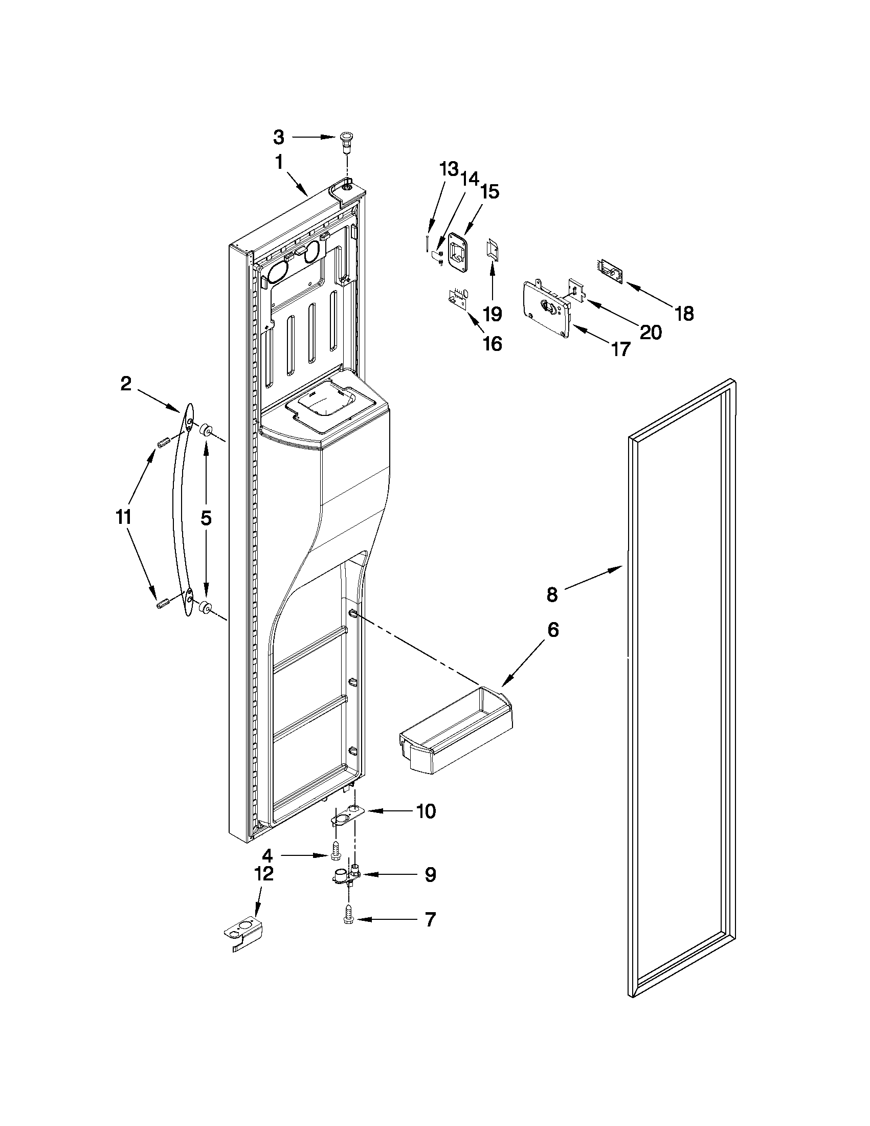 Whirlpool 7GSC22C6XA00 freezer door parts diagram