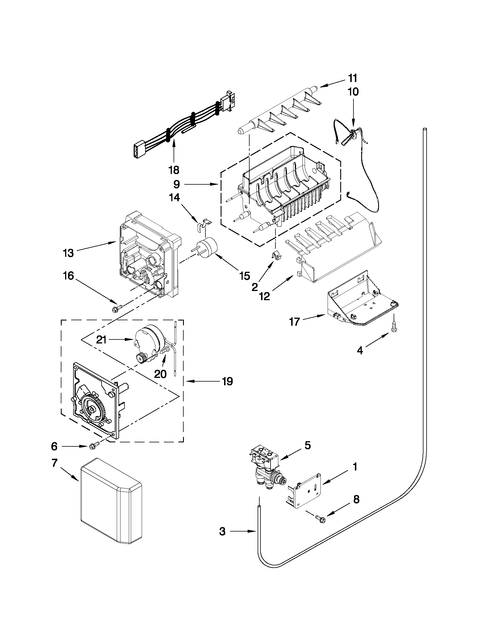 Whirlpool 7GSC22C6XA00 icemaker parts diagram
