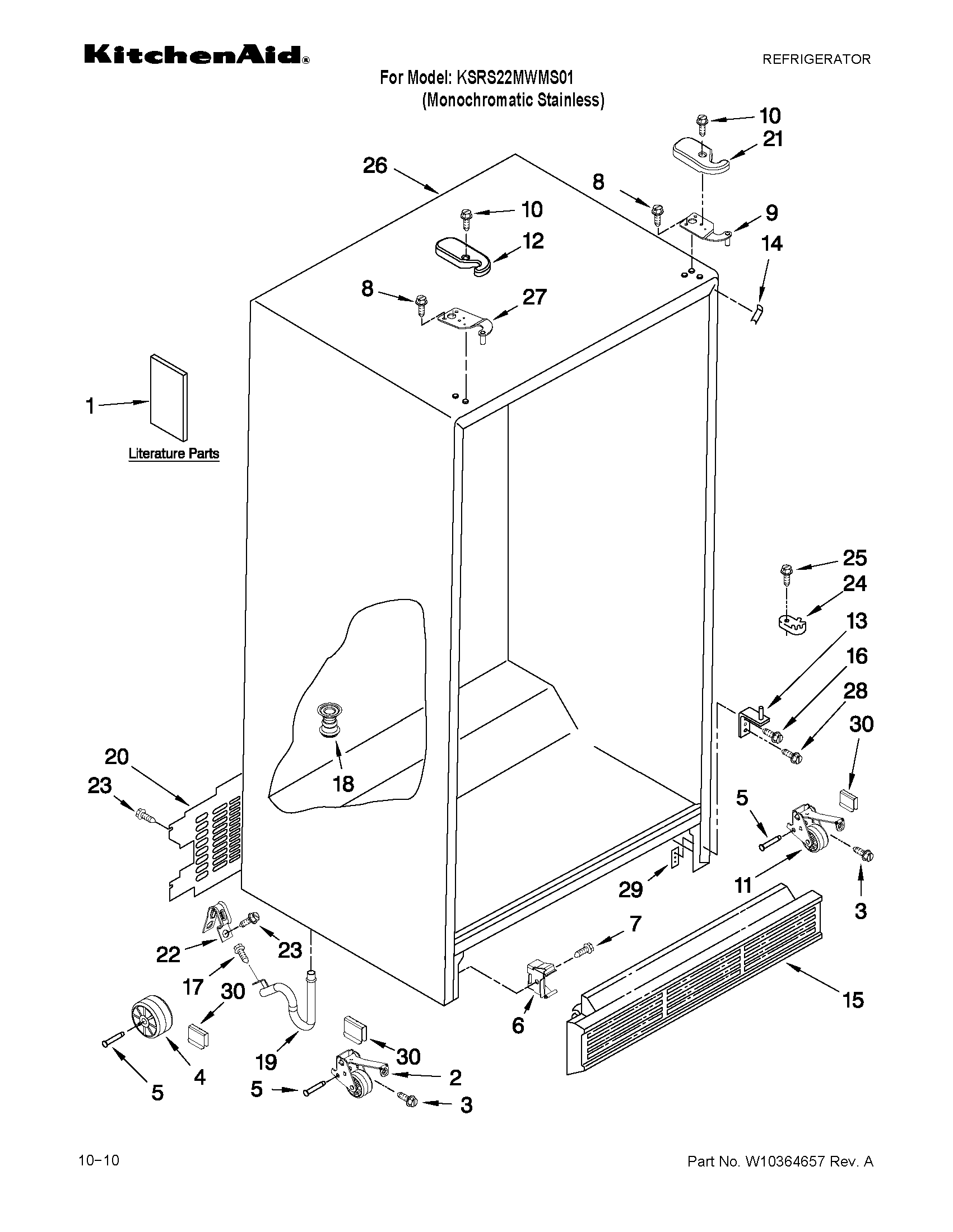 KitchenAid KSRS22MWMS01 cabinet parts diagram