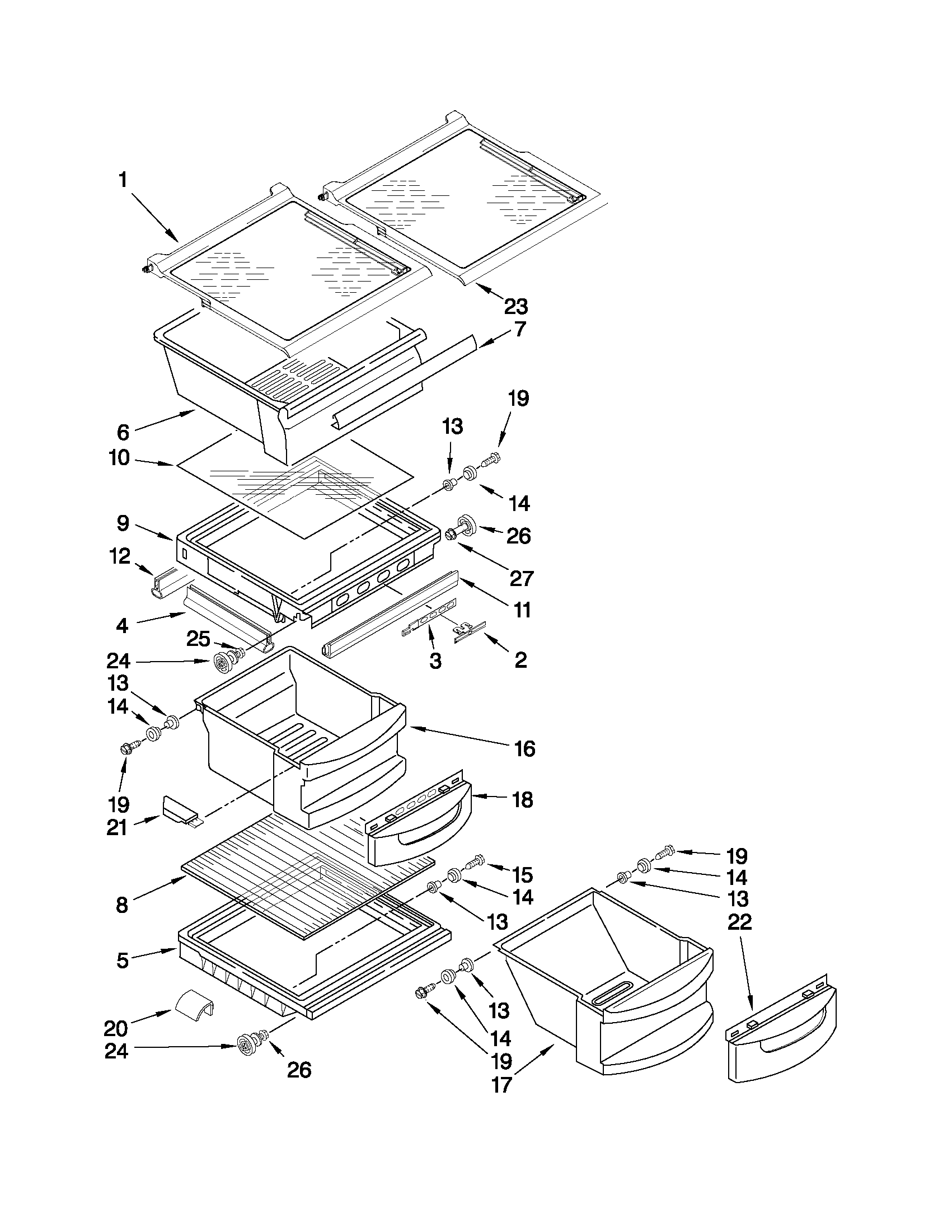 KitchenAid KSRS22MWMS01 refrigerator shelf parts diagram
