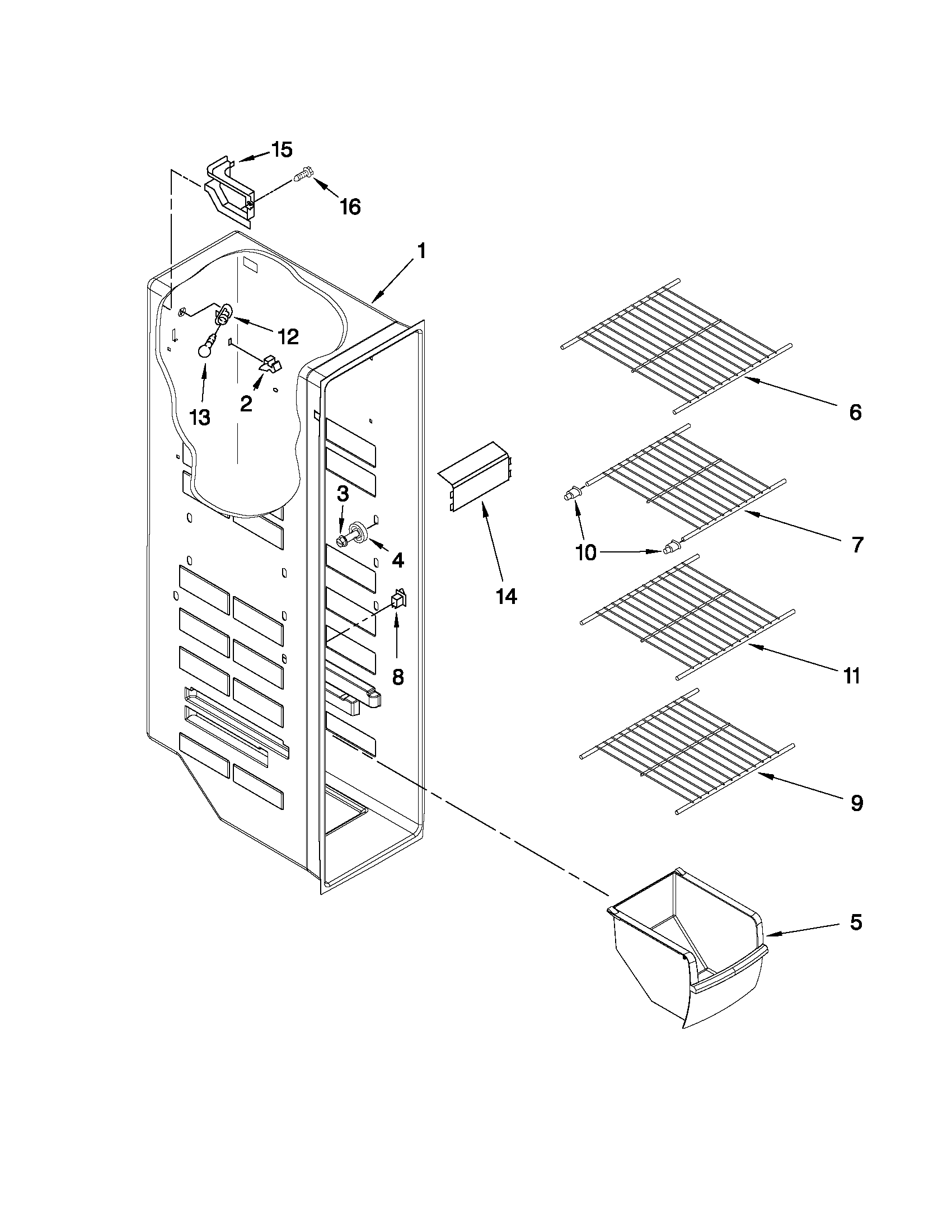 KitchenAid KSRS22MWMS01 freezer liner parts diagram