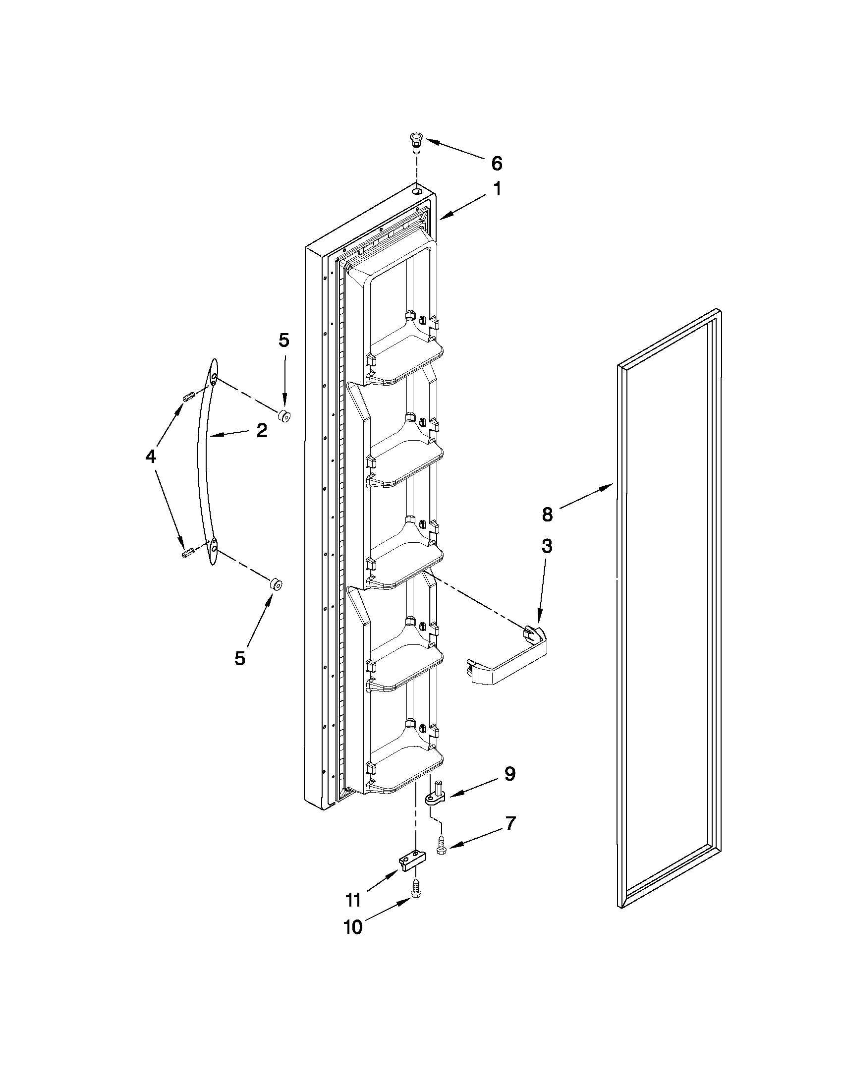 KitchenAid KSRS22MWMS01 freezer door parts diagram