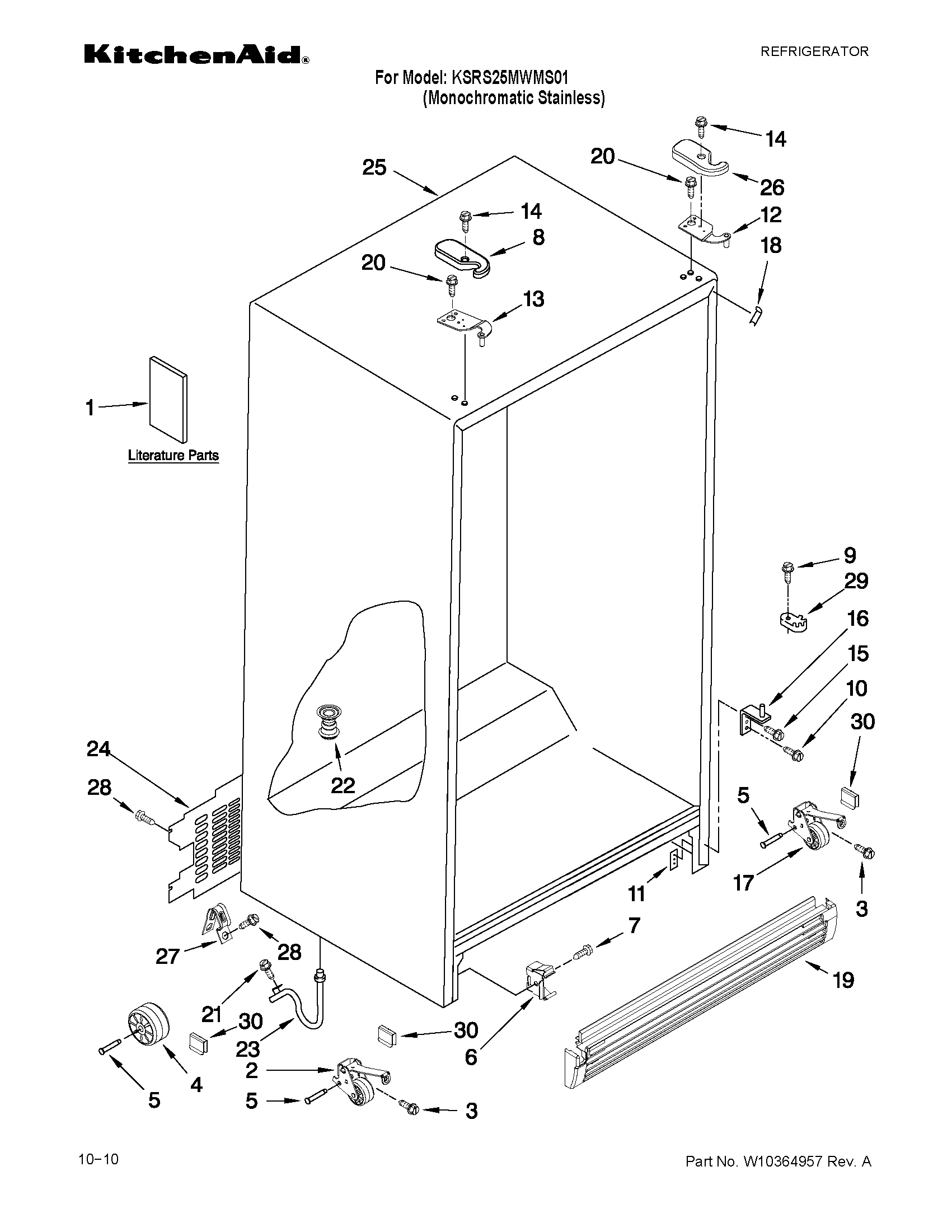 KitchenAid KSRS25MWMS01 cabinet parts diagram
