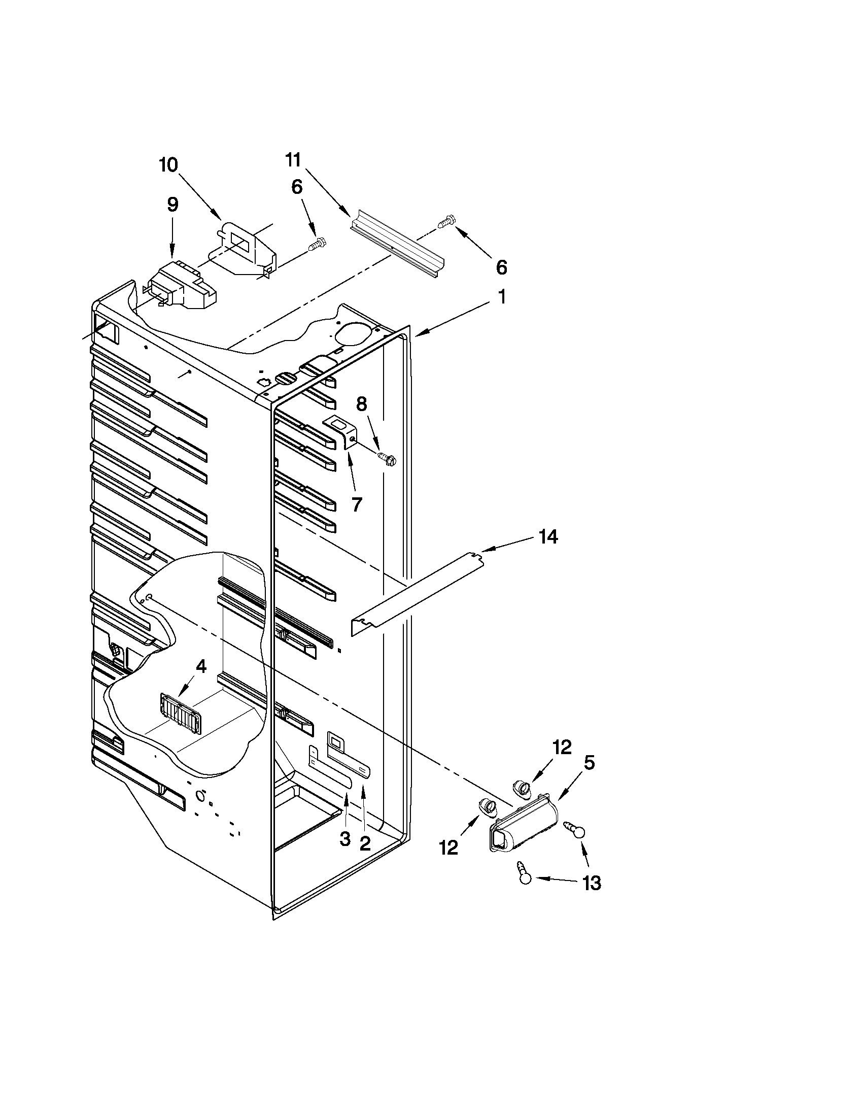 KitchenAid KSRS25MWMS01 refrigerator liner parts diagram