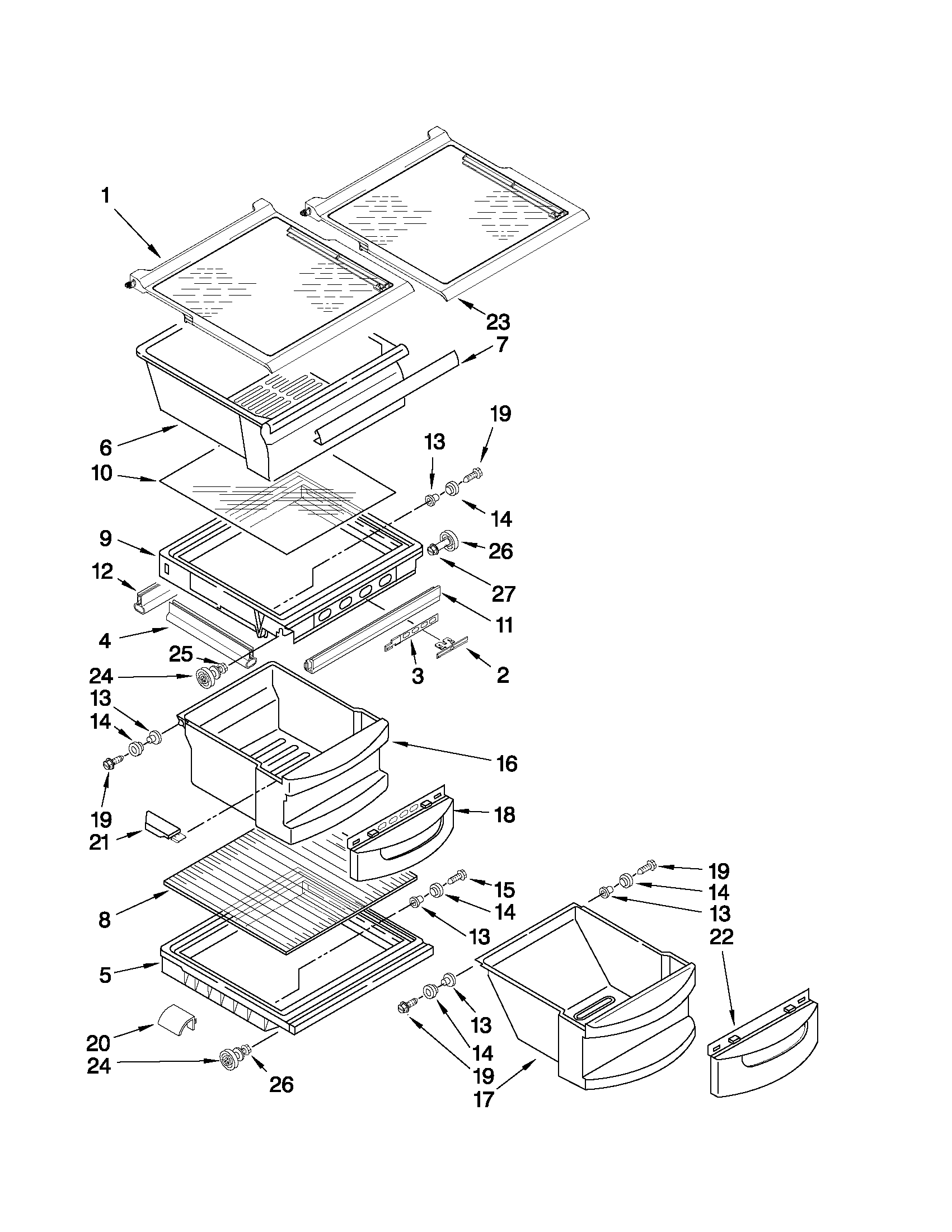 KitchenAid KSRS25MWMS01 refrigerator shelf parts diagram
