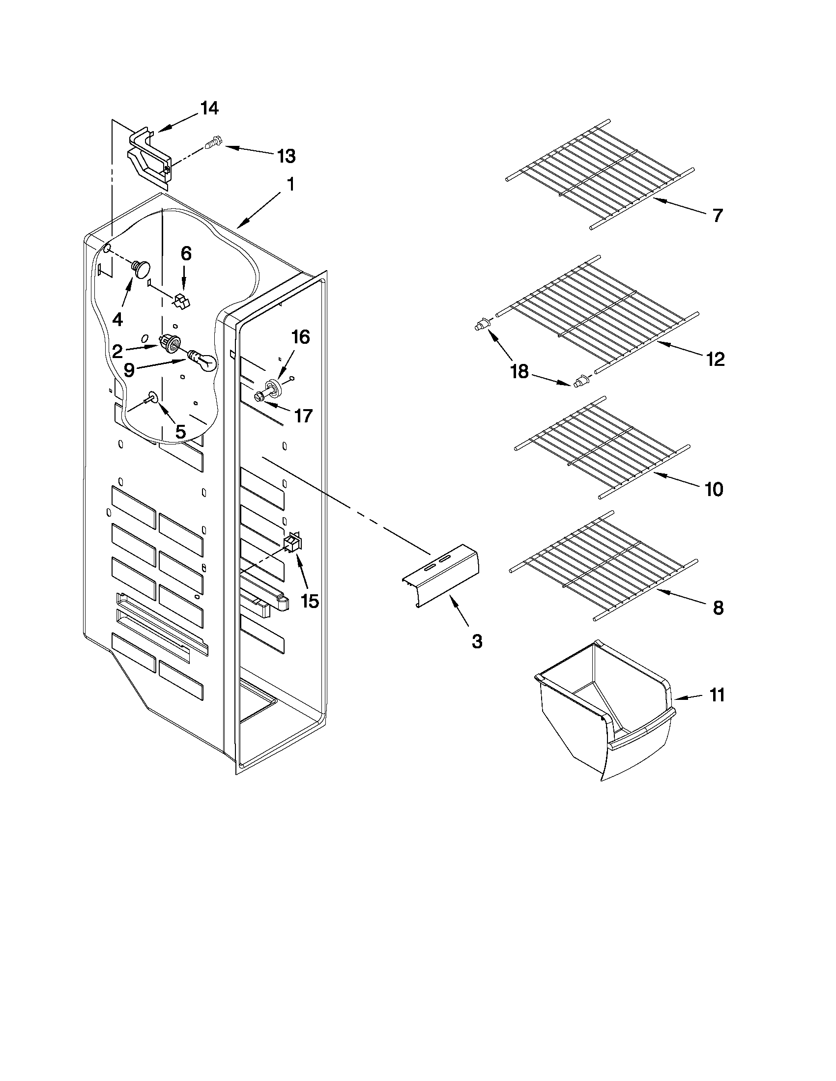 KitchenAid KSRS25MWMS01 freezer liner parts diagram