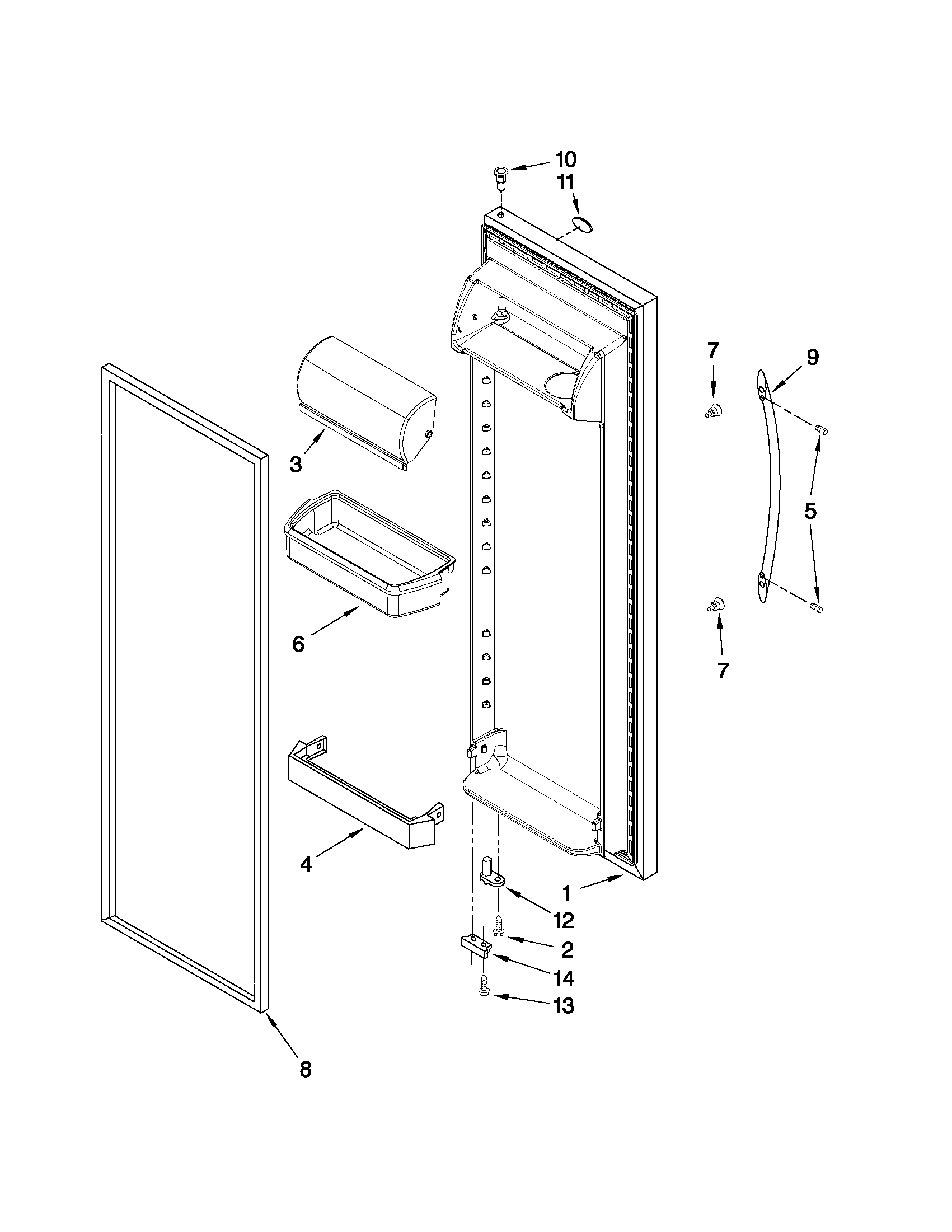 KitchenAid KSRS25MWMS01 refrigerator door parts diagram