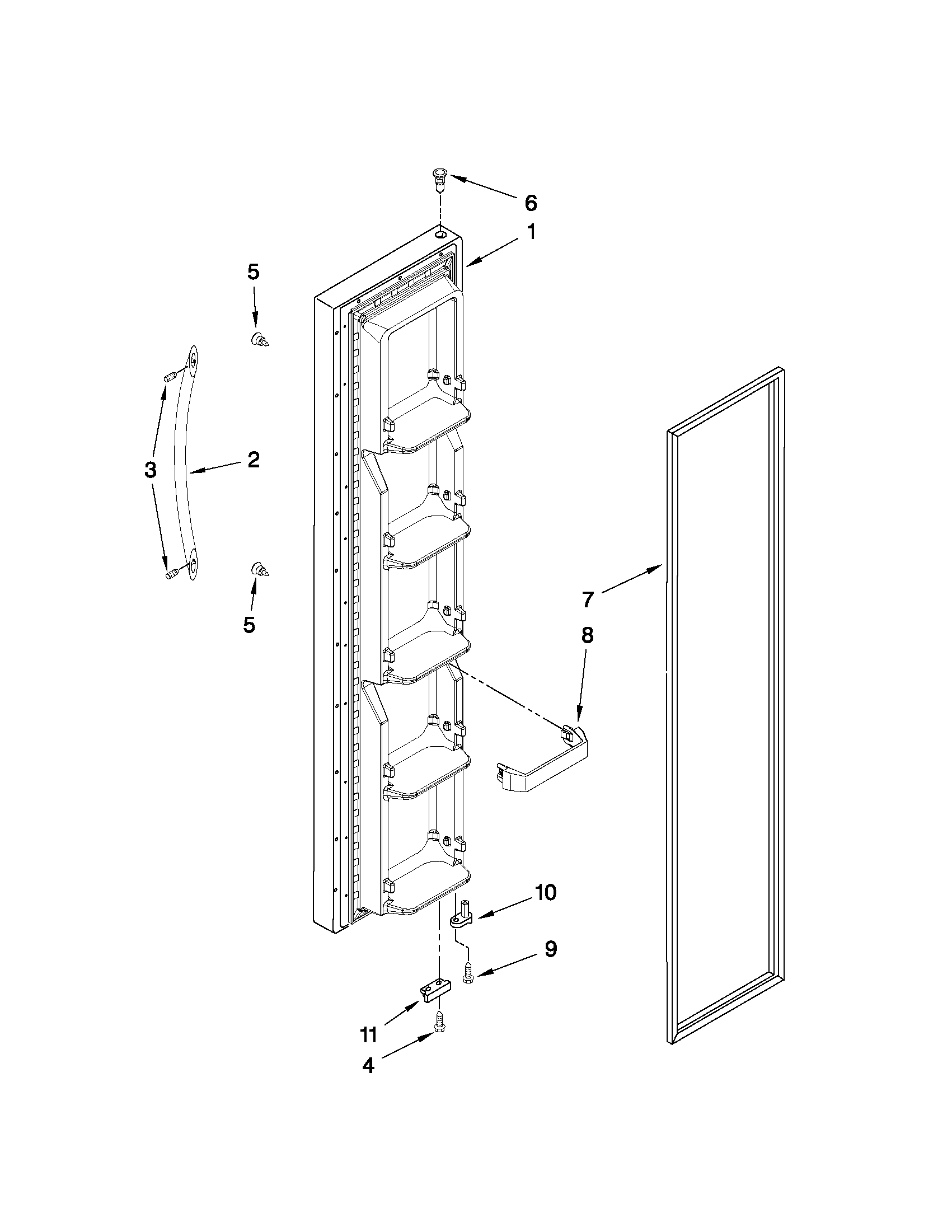 KitchenAid KSRS25MWMS01 freezer door parts diagram