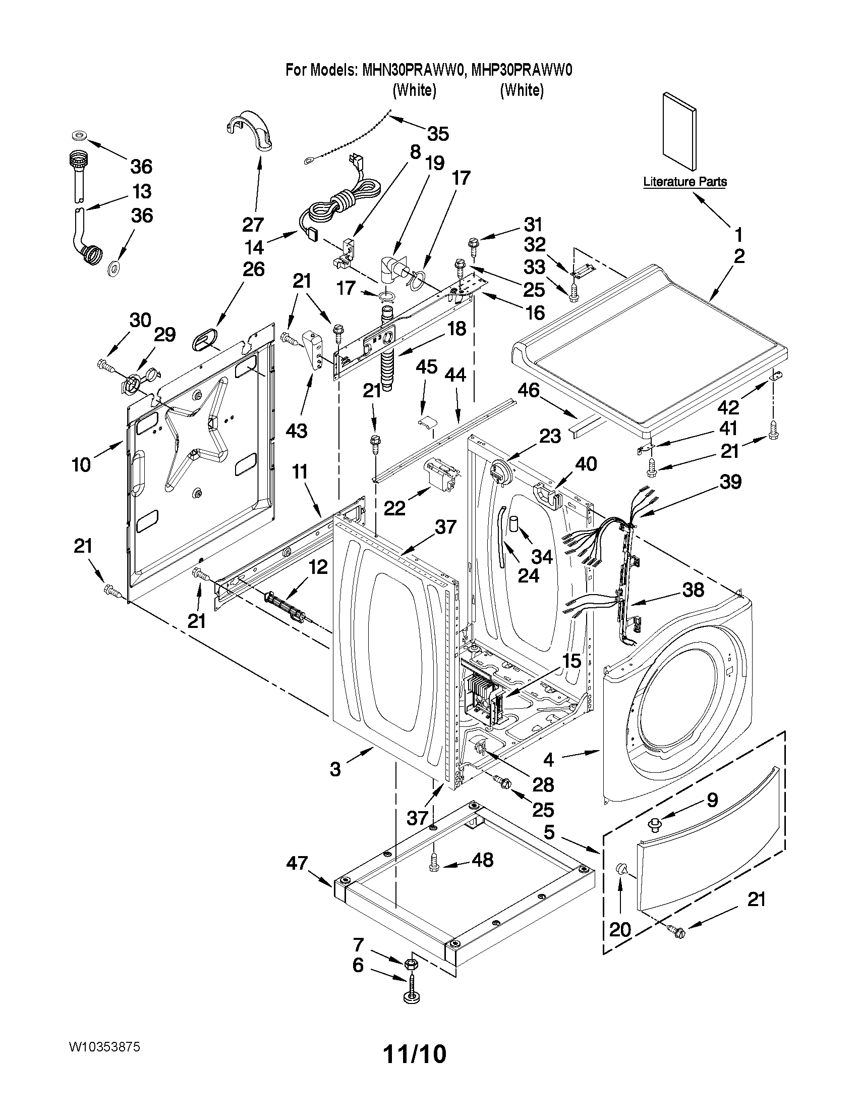 Maytag MHP30PRAWW0 top and cabinet parts diagram