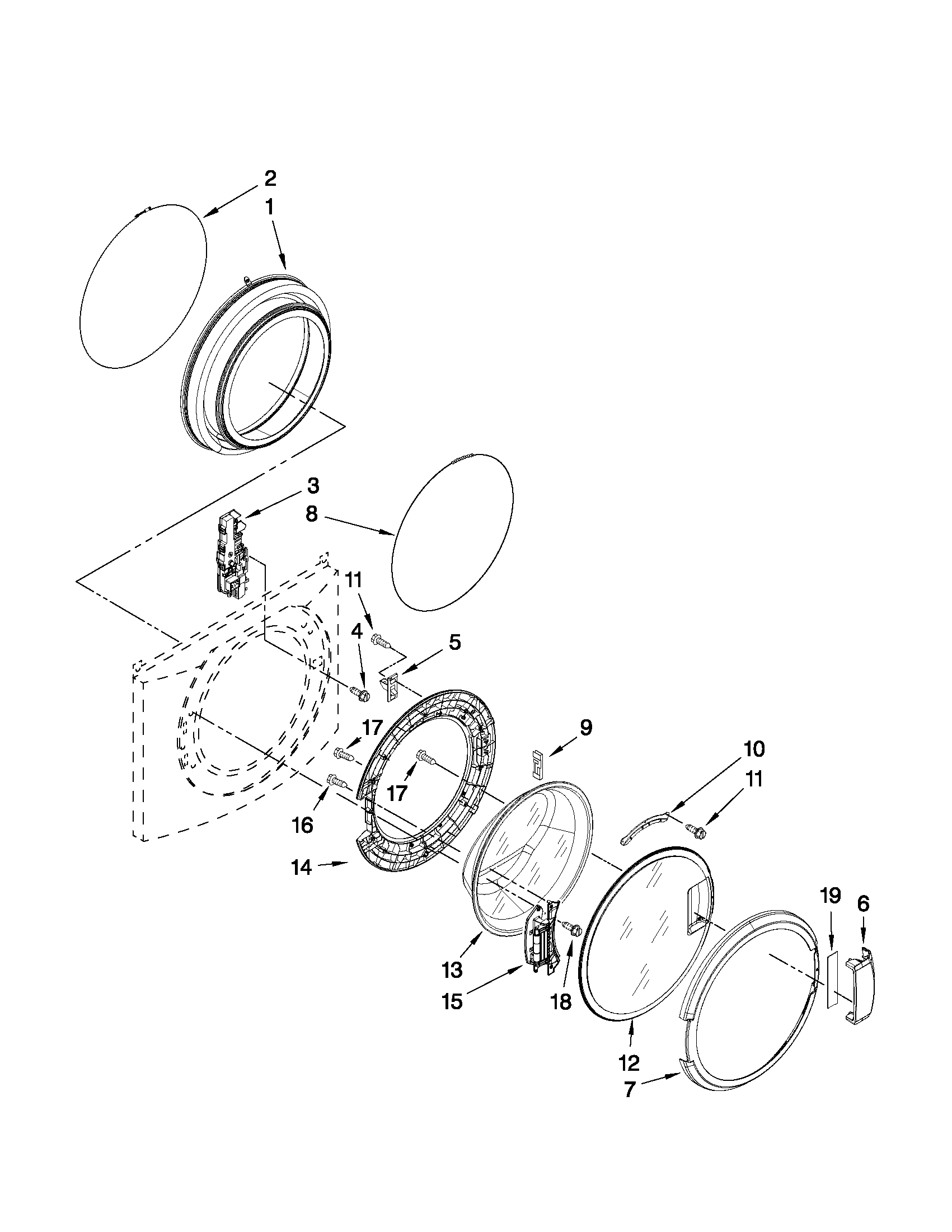 Maytag MHP30PRAWW0 door and latch parts diagram