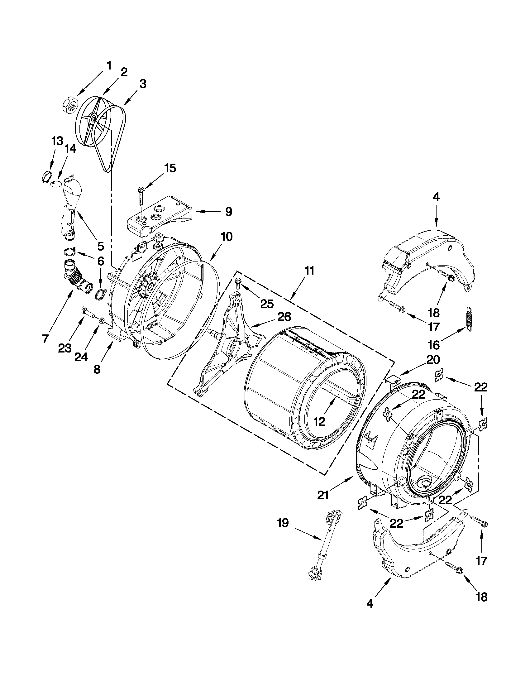 Maytag MHP30PRAWW0 tub and basket parts diagram