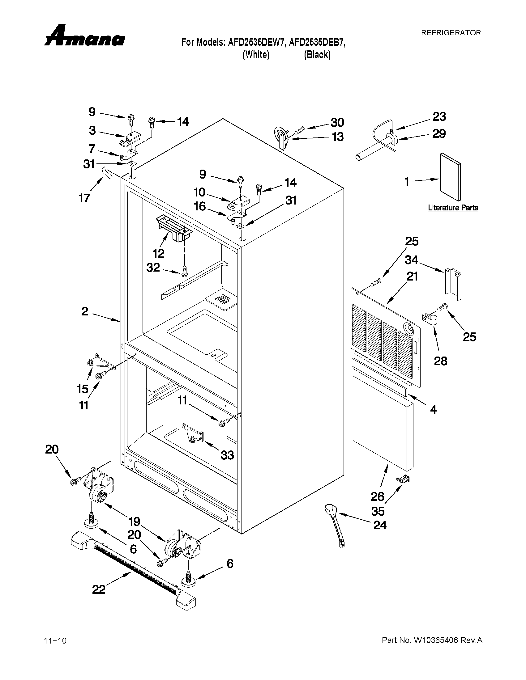 Amana AFD2535DEW7 cabinet parts diagram