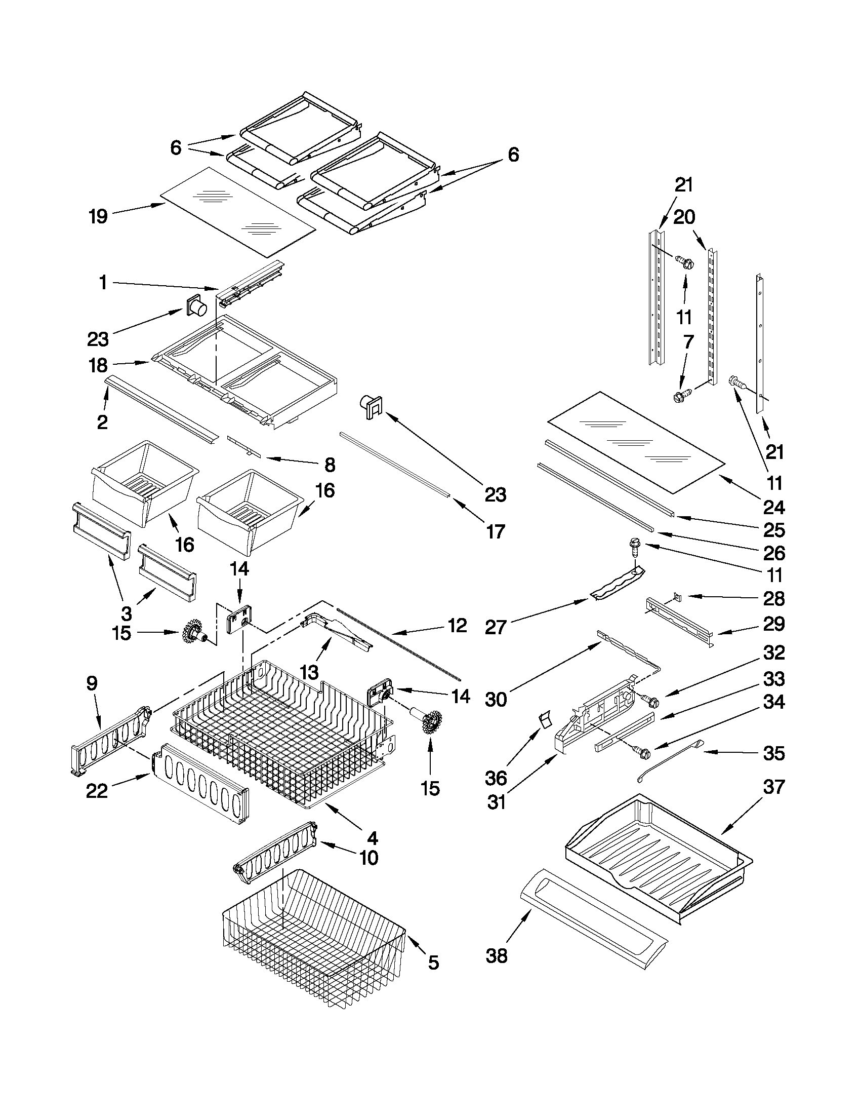 Amana AFD2535DEW7 shelf parts diagram