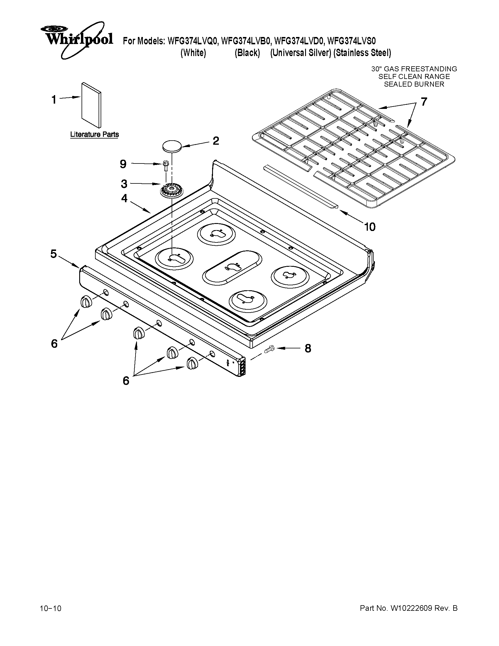 Whirlpool WFG374LVQ0 cooktop parts diagram